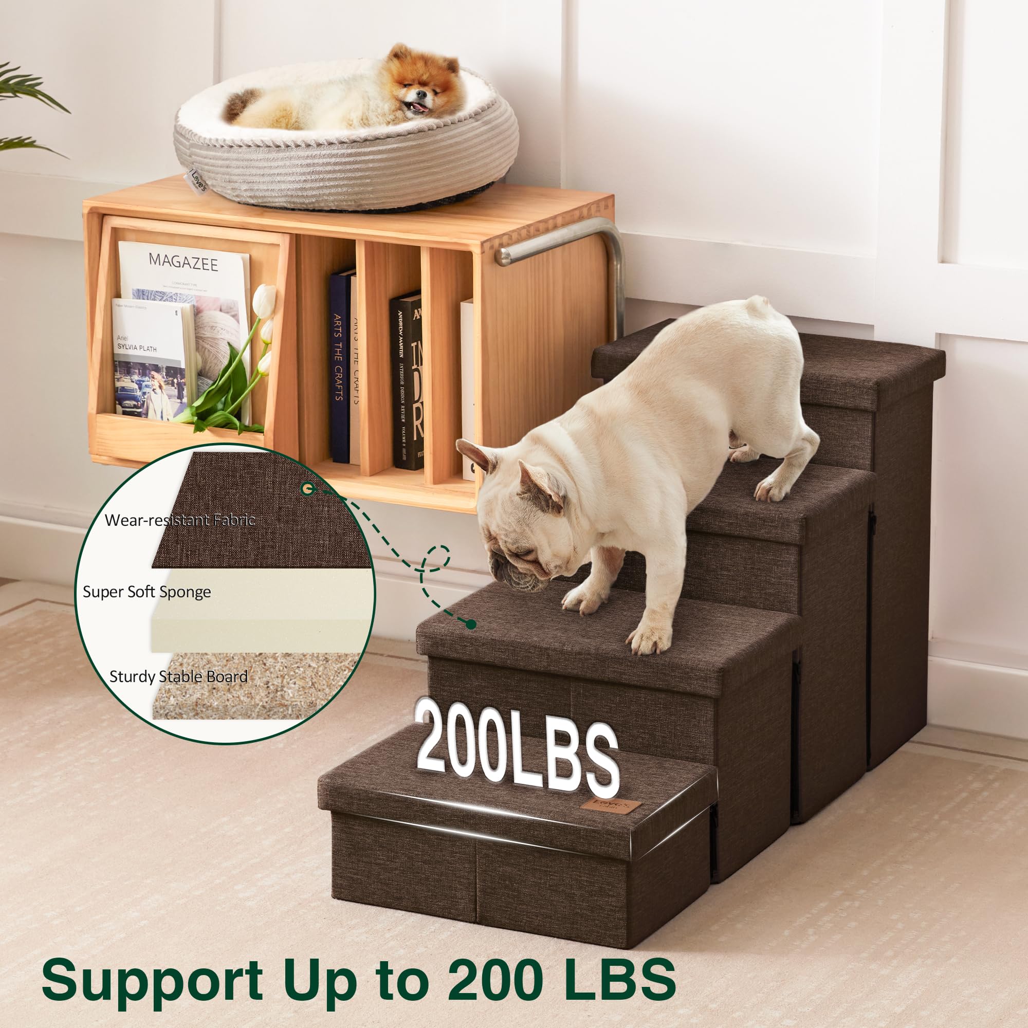 Love'S Cabin Dog Stairs For Small Medium Or Large Dogs With Storage And Adjustable Steps,Foldable Dog Steps For Bed Or Couch,4-S