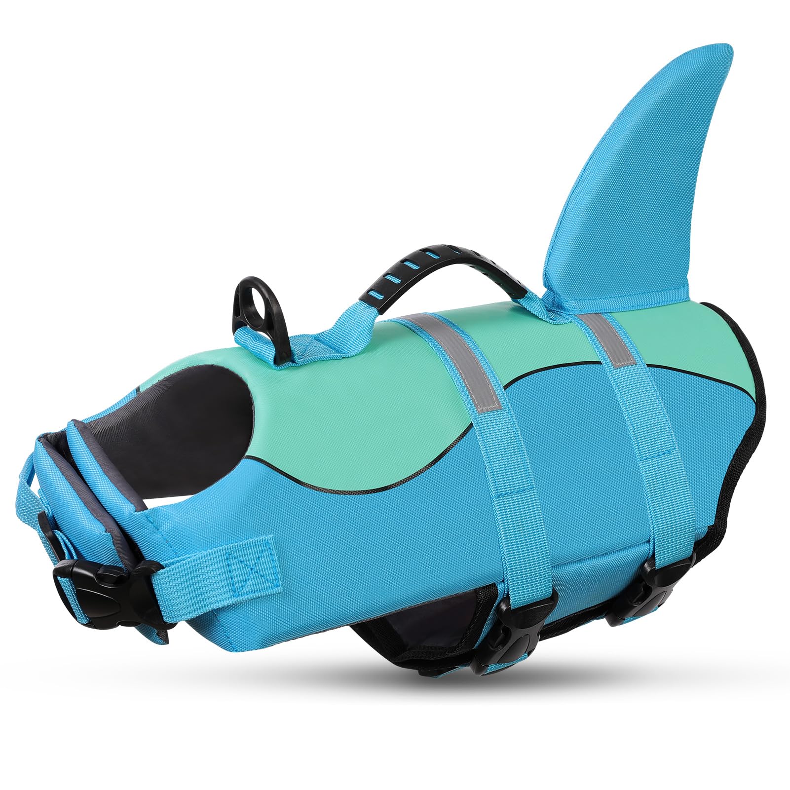 Queenmore Shark Dog Life Jacket, Dog Life Vests For Boating, High Buoyant Pet Life Vest For Swimming, Adjustable Easy On Cat Lif