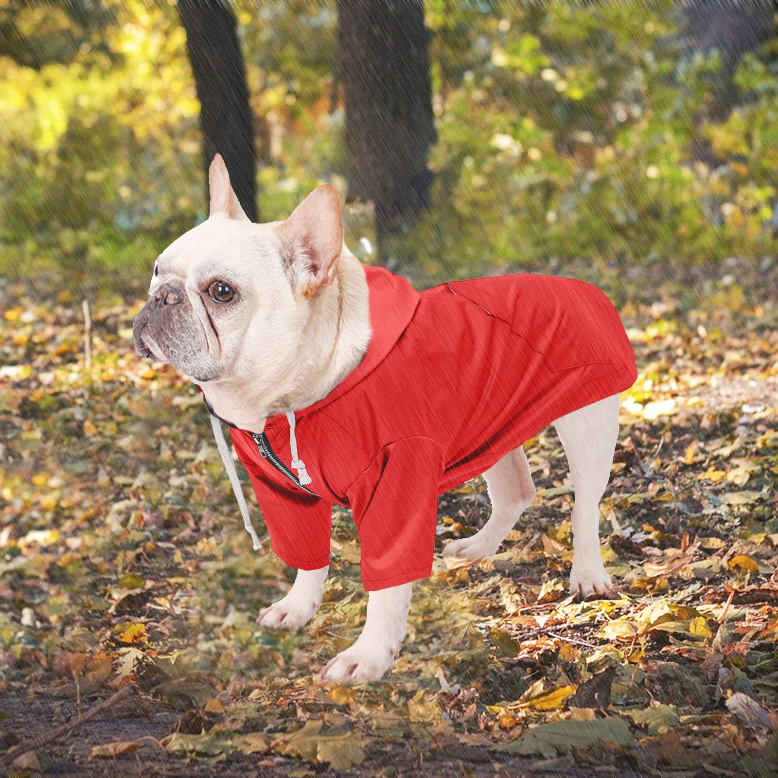 Dog Raincoat Rain Jacket Raincoat Dogs Waterproof Small Medium Breeds Zip Closure Storage Pocket Harness Hole Red Xs