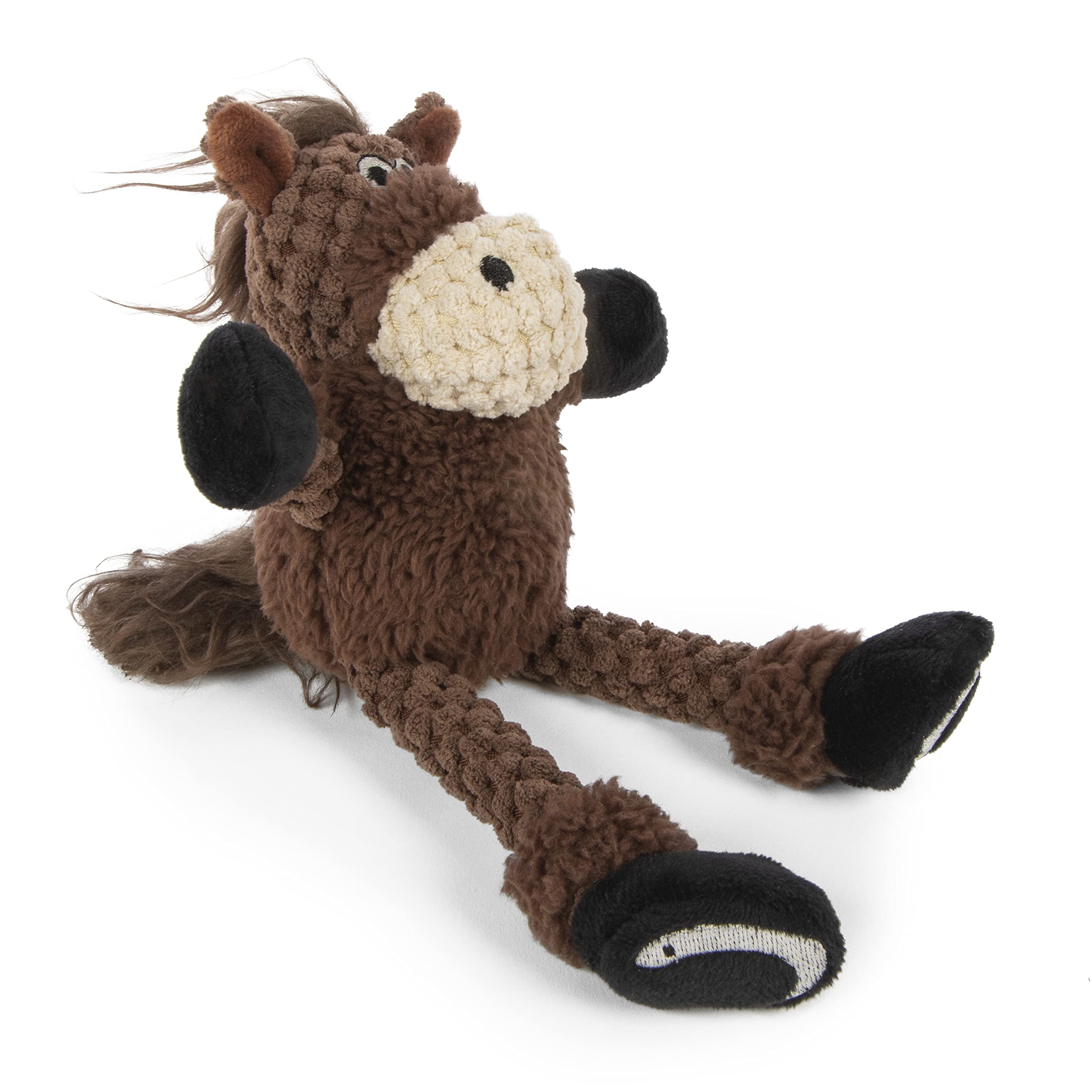 Godog Checkers Just For Me Skinny Horse Squeaky Plush Dog Toy, Chew Guard Technology - Brown, Mini