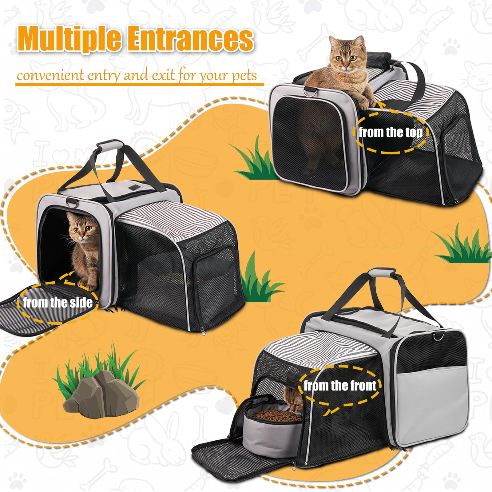 Inrlkit Portable Cat Travel Carrier - Soft-Sided Cat Carrier With Litter Box, Expandable Cat Carrier For Cats Up To 20 Lb To Cam