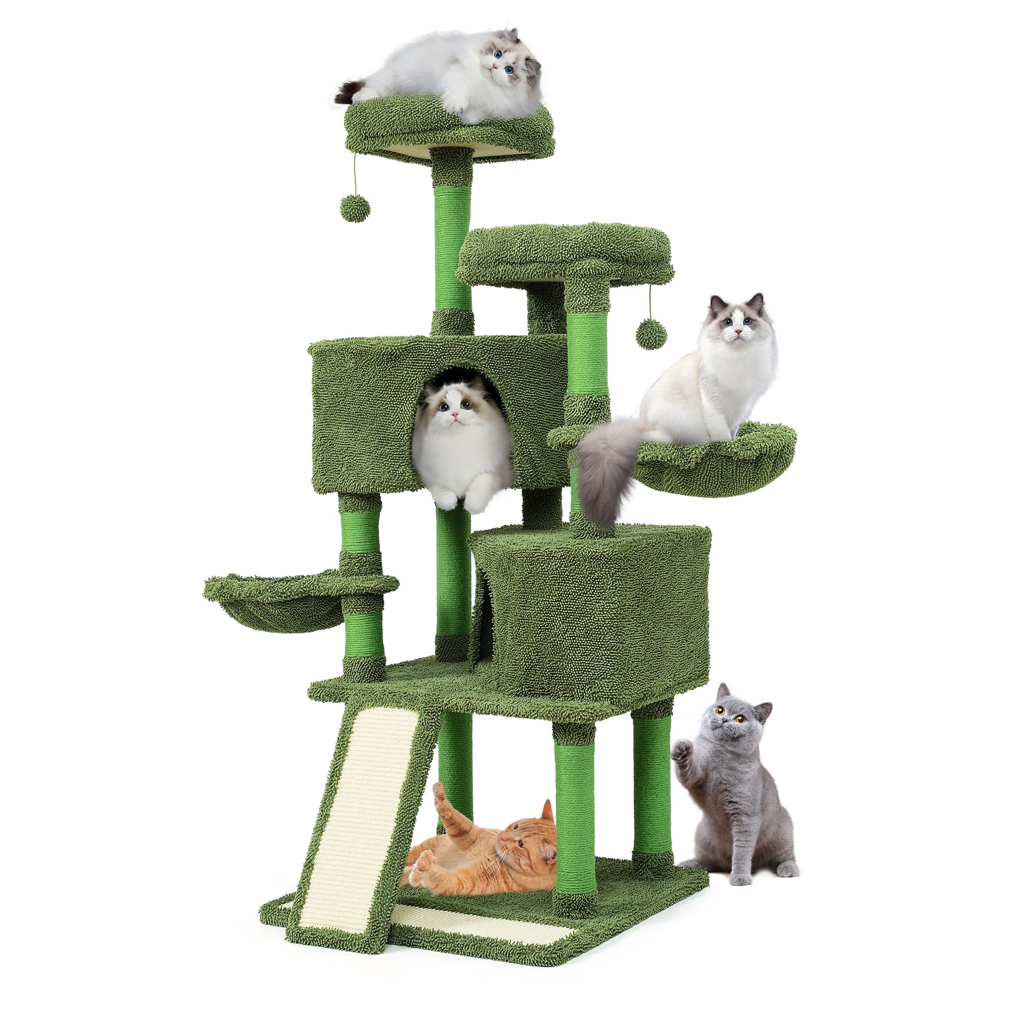 Mile High Life | Multi-Level Cat Tree Condo 58 For Large Cats | Hammock And Sisal Covered Scratching Post Tree For Kittens | T