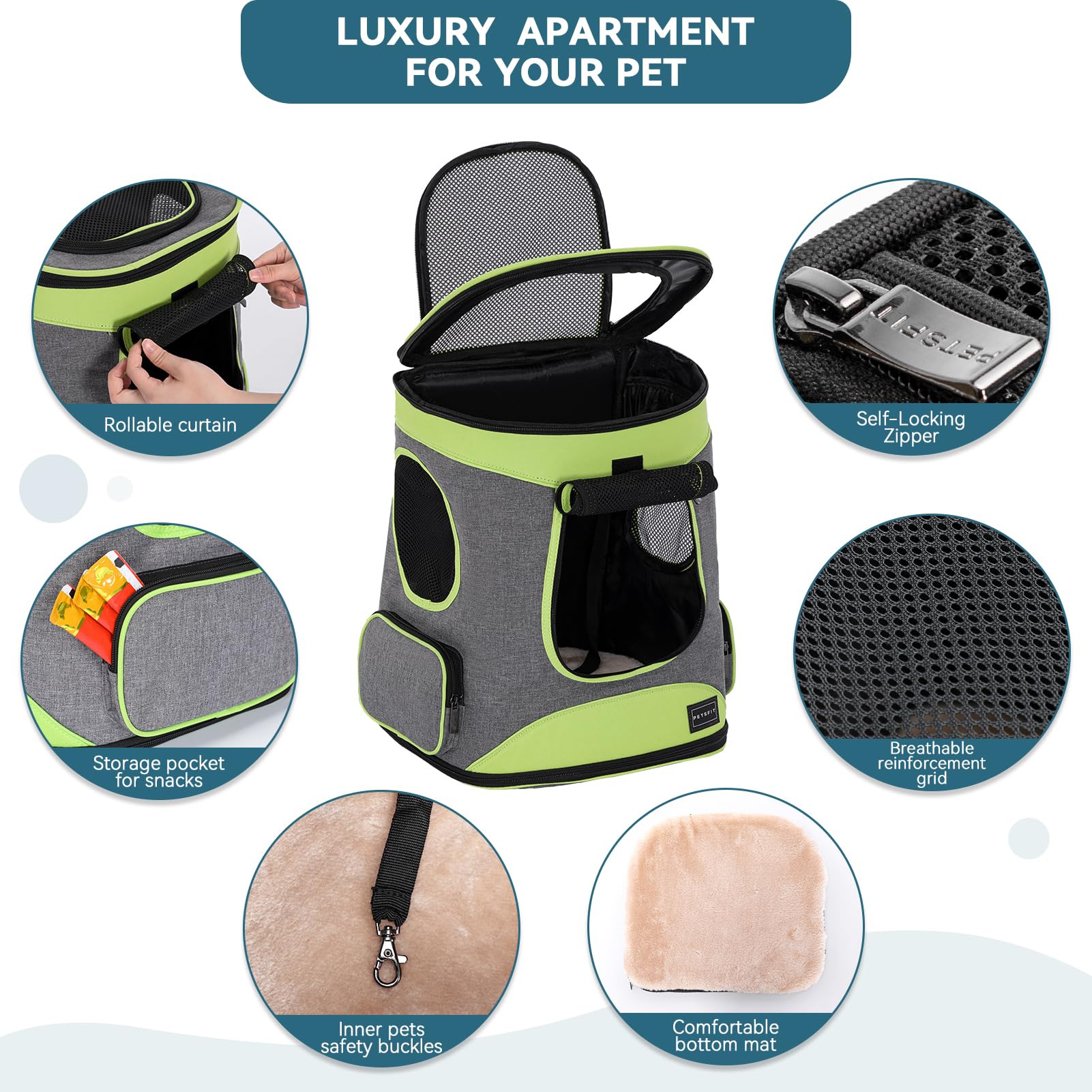 Petsfit Pet Backpack Carrier Easy-Fit Dog Travel Backpack Carrier For Hiking Walking Cycling Suitable For Small Medium Dogs Cats