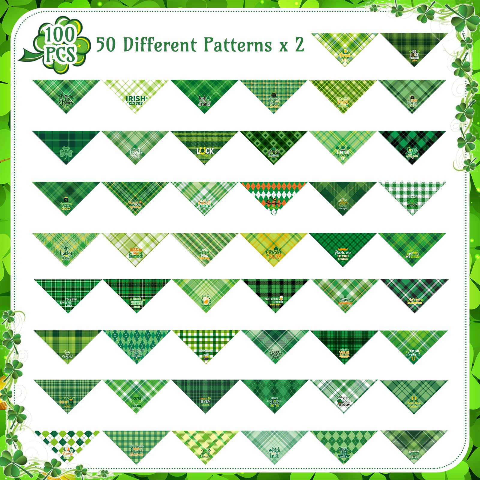 Sweetude 100 Pcs St Patrick'S Day Plaid Dog Bandanas Bulk With Sayings Irish Pet Scarf Bibs Adjustable Washable Holiday Costume