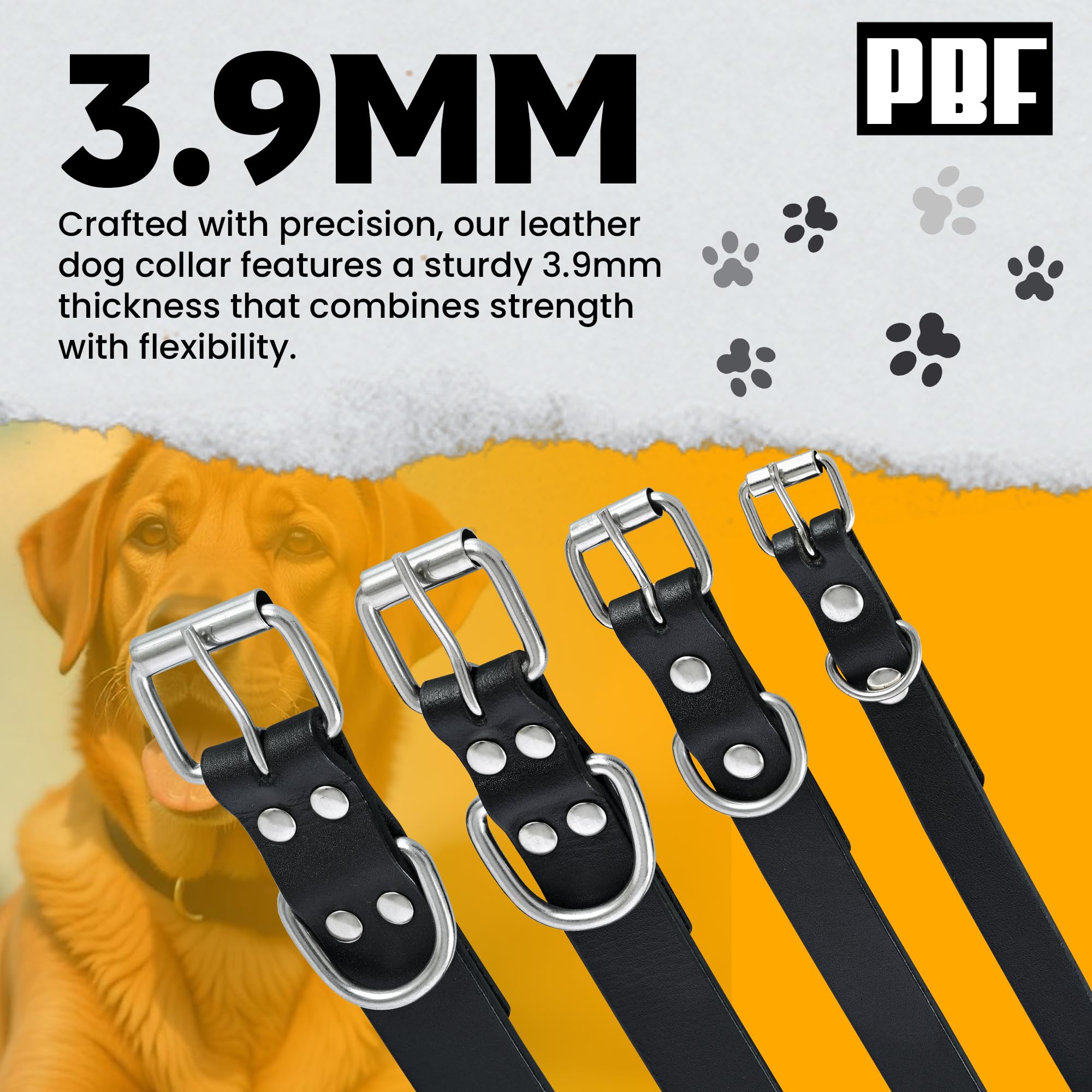 Pbf Genuine Leather Dog Collar - Heavy Duty, Thick And Durable Collar For Small, Medium, Large, And Extra Large Dogs (Black, Ext