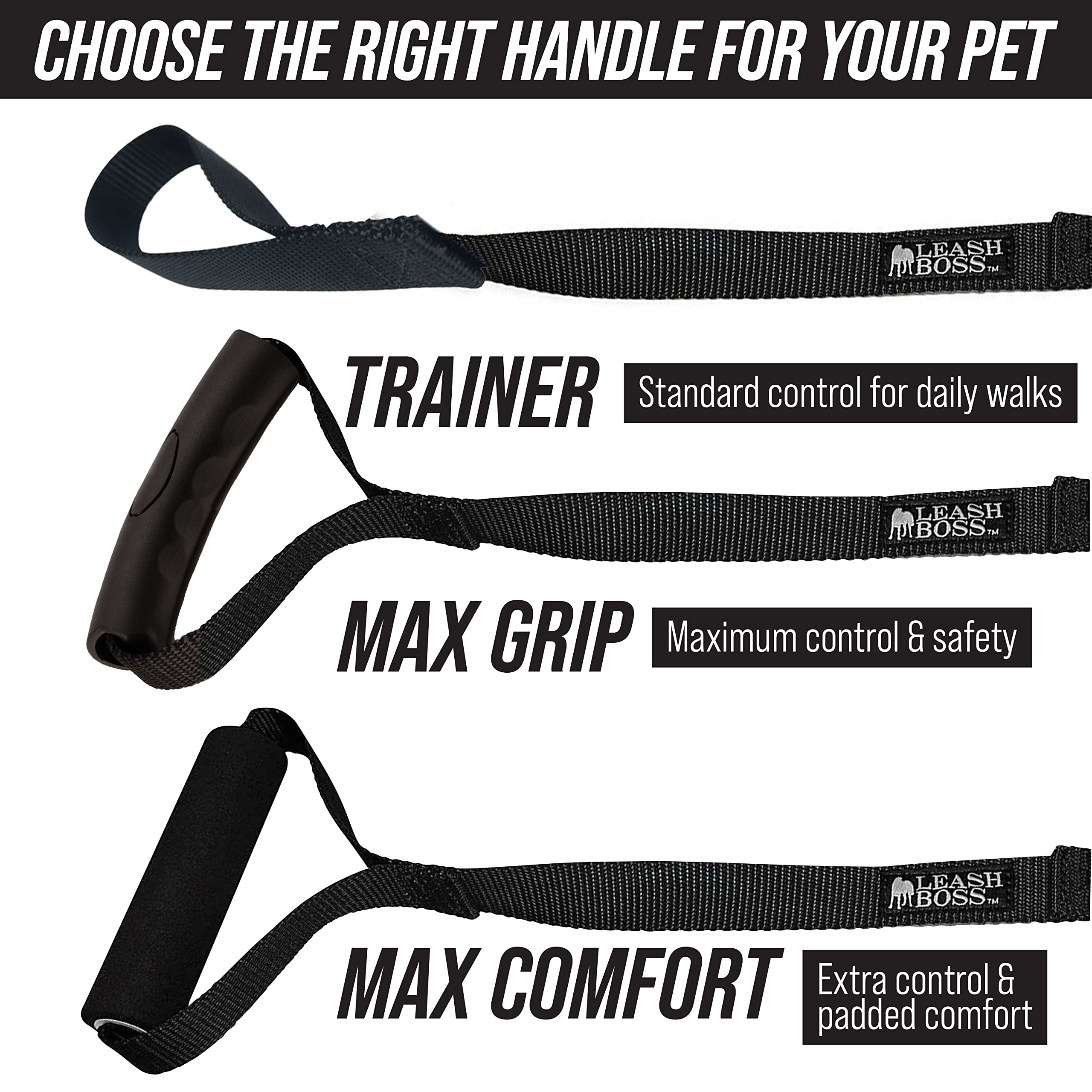 Leash Boss Free Range - Long Dog Leash for Large Dogs + Drawstring Backpack - 1 Inch Nylon Training Lead with Padded Handle (Bla