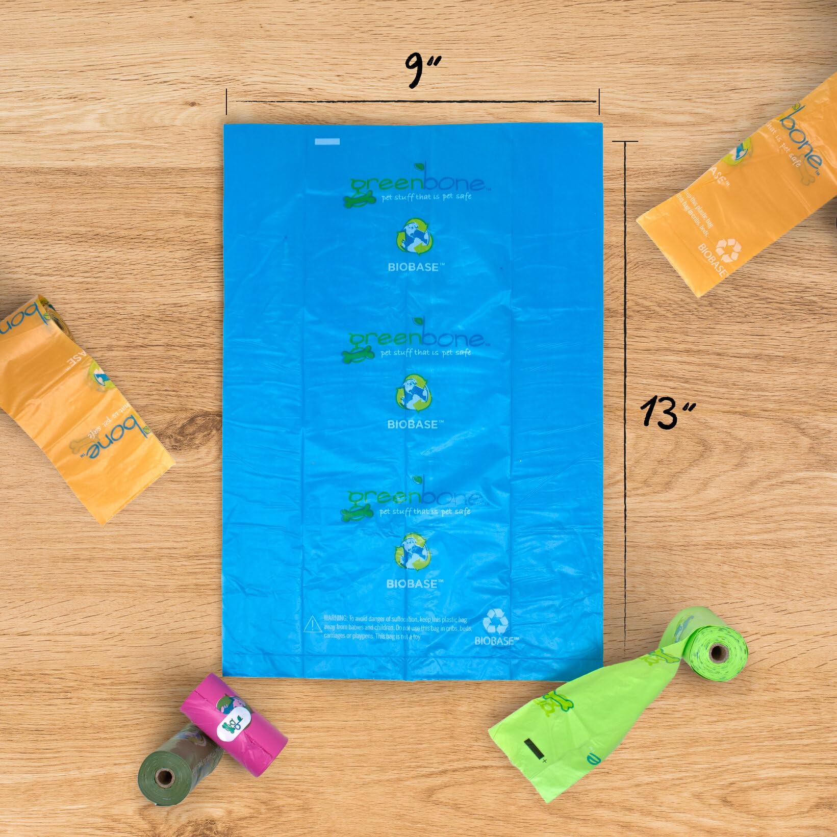 Greenbone Biobase Pet Poop Bags - 12 Rolls, 144 Bags - 13 Inch X 9 Inch