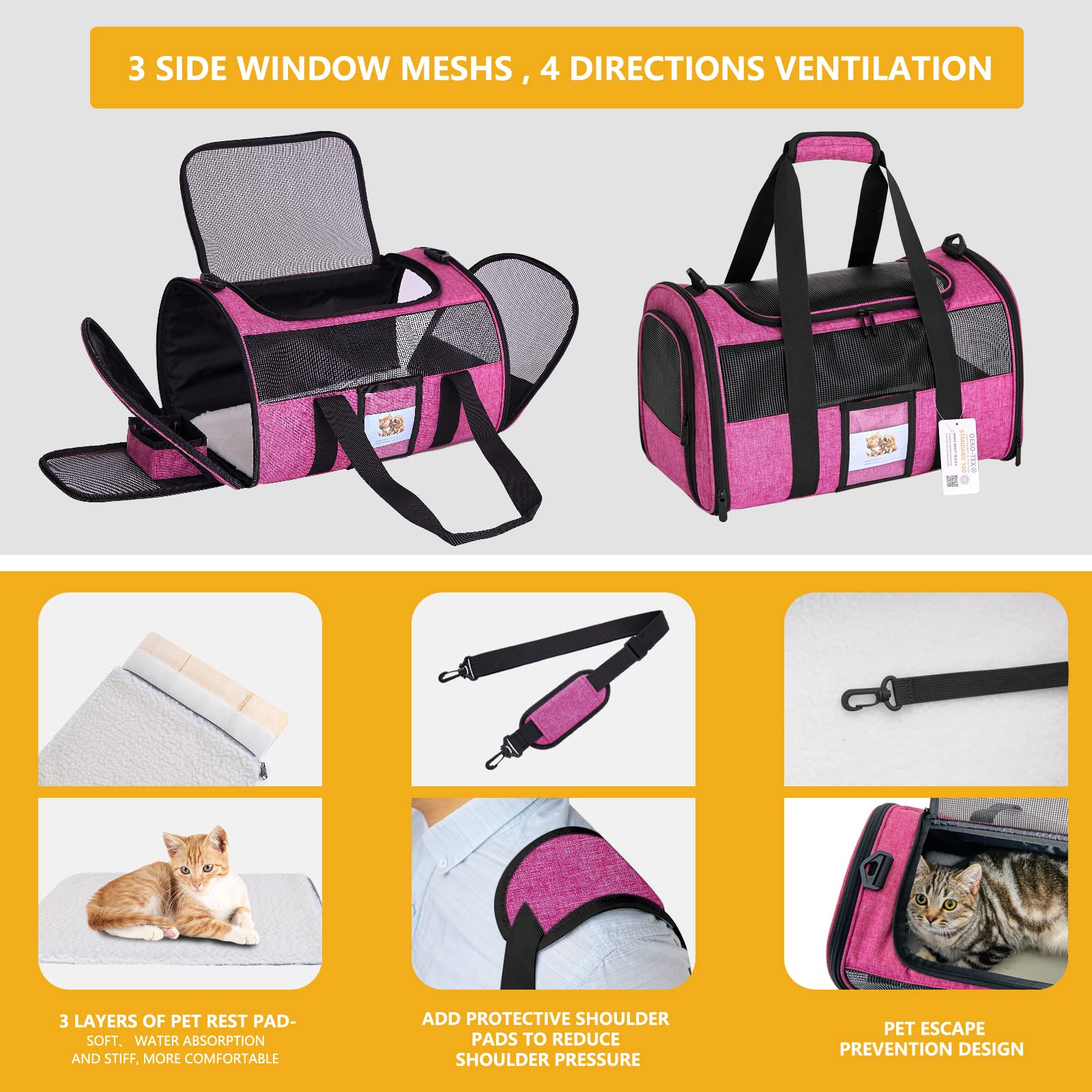 Seclato Pet Carrier - Airline Approved For Small Dogs, Cats, Kittens Under 15Lb - Collapsible Soft Sided Tsa Cat Travel Carrier In Red
