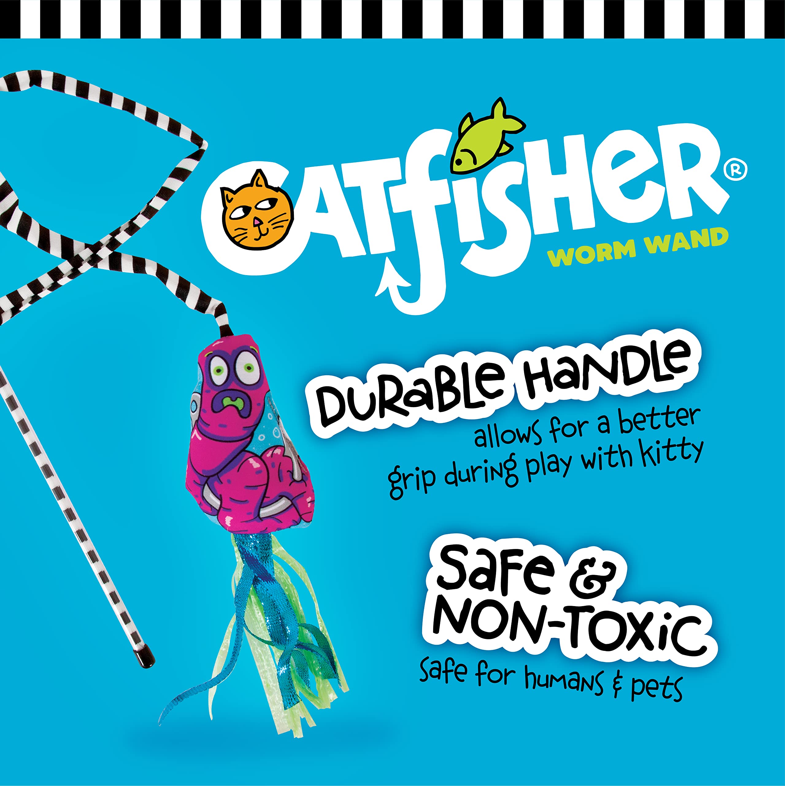 Fat Cat Worm Cat Wand Stuffed With 100% Organic Catnip Interactive Cat Toy