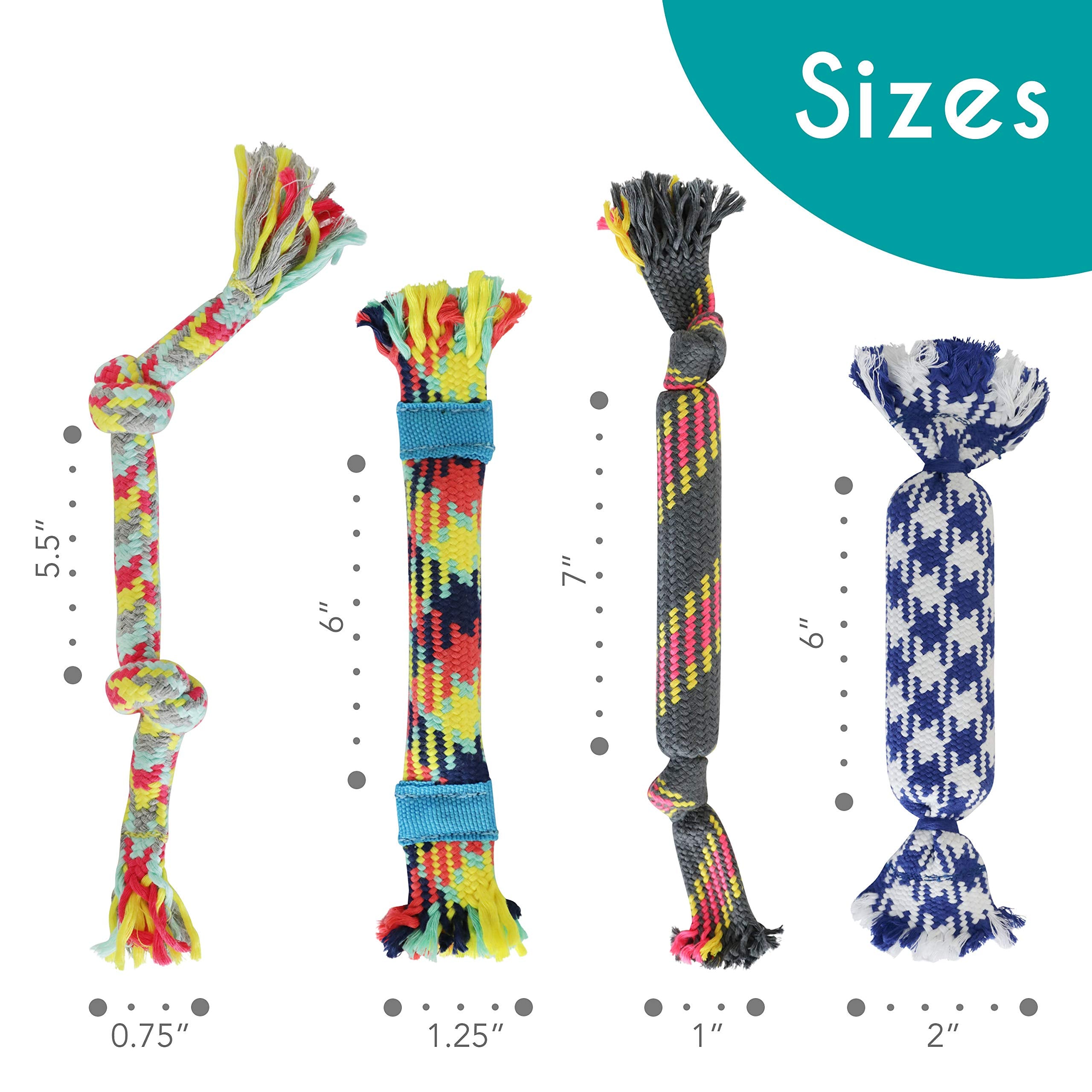 Rocket & Rex 4-Pack Dog Rope Toys | Small Breeds And Puppies | Puppy Rope Toy And Rope Toys For Small Dogs | Rope Toy Set With R