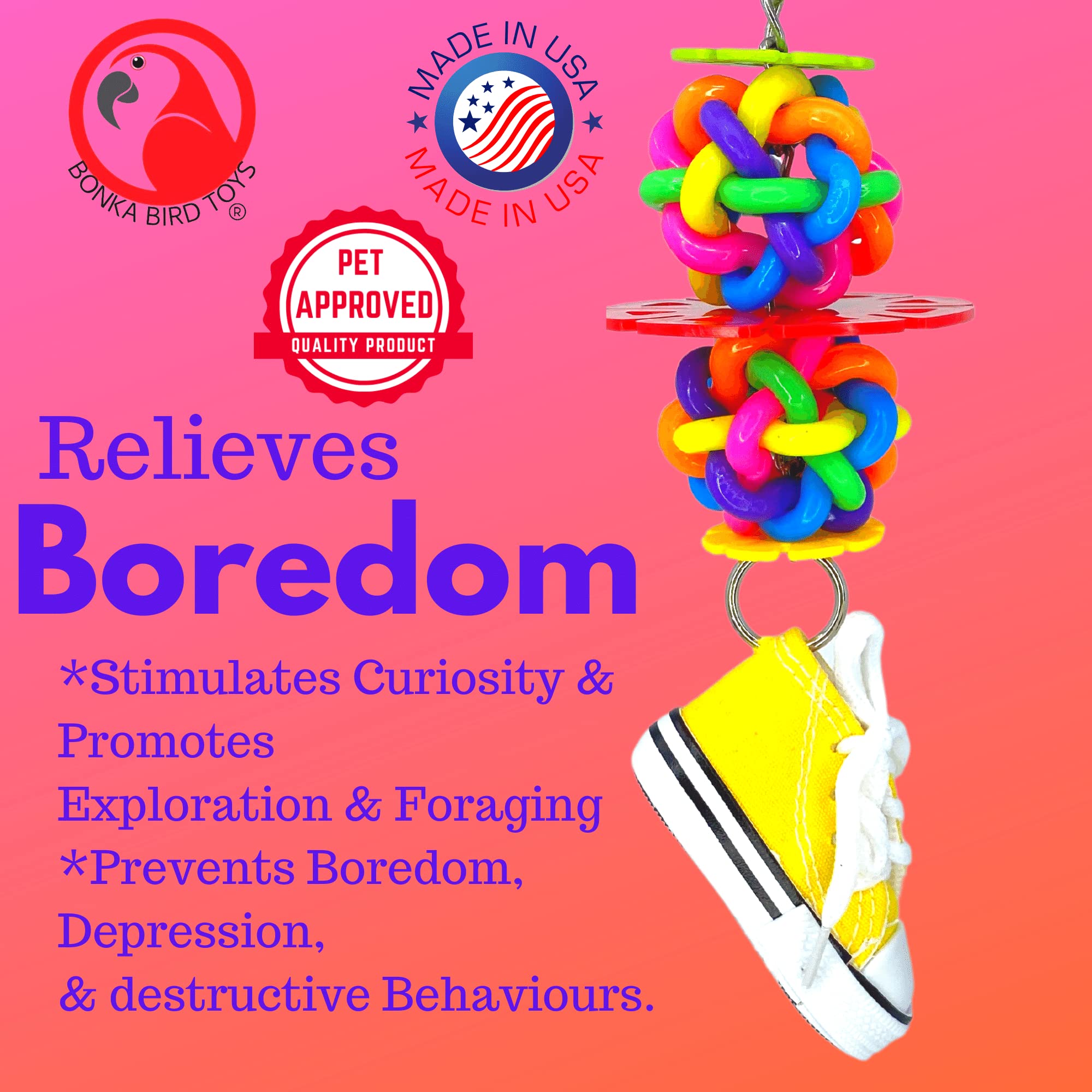 Bonka Bird Toys 1977 Sneaker Snowflake Bird Toy Durable Chew Treat Foraging Ball Parrot, Parrotlet, Quaker, Cockatiel, African G