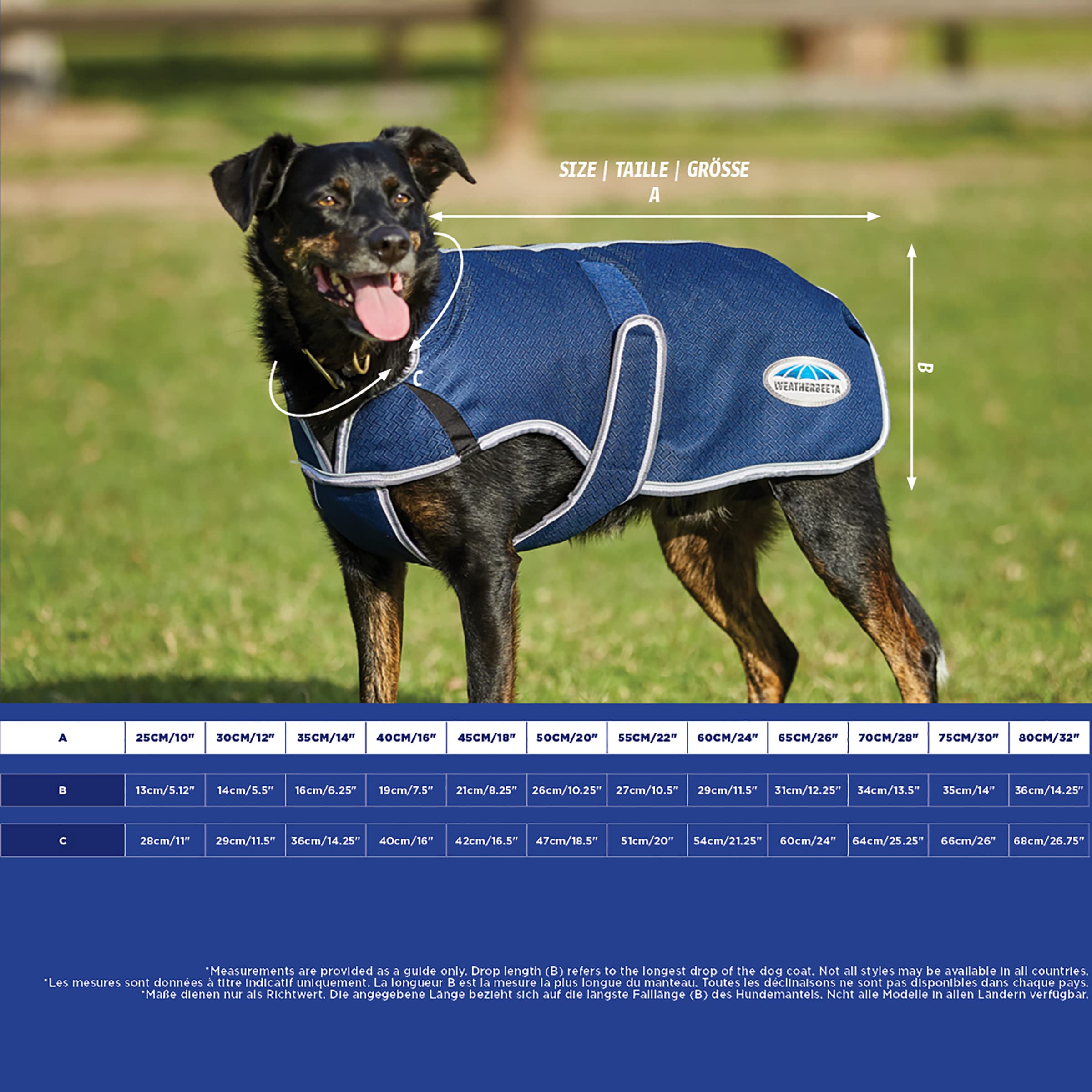 Weatherbeeta Comfitec Premier Free Parka Deluxe Dog Coat Medium, Dark Blue/Grey/White, 32'