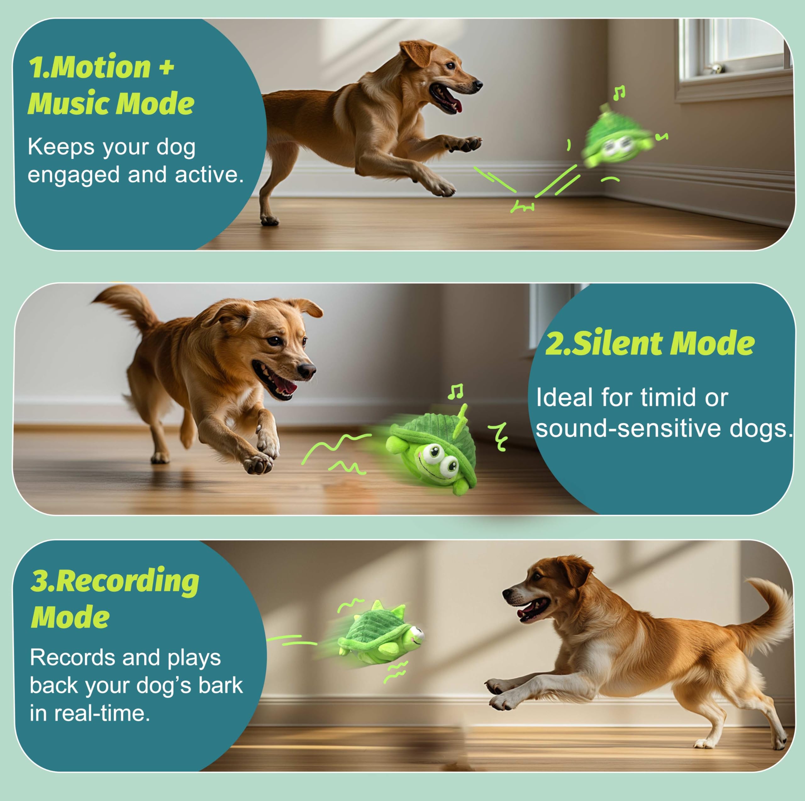 Gukco Interactive Moving Dog Toys - Plush Chew Toy With Bouncing Ball, Music & Recording | Rechargeable Self-Play Toys For Small