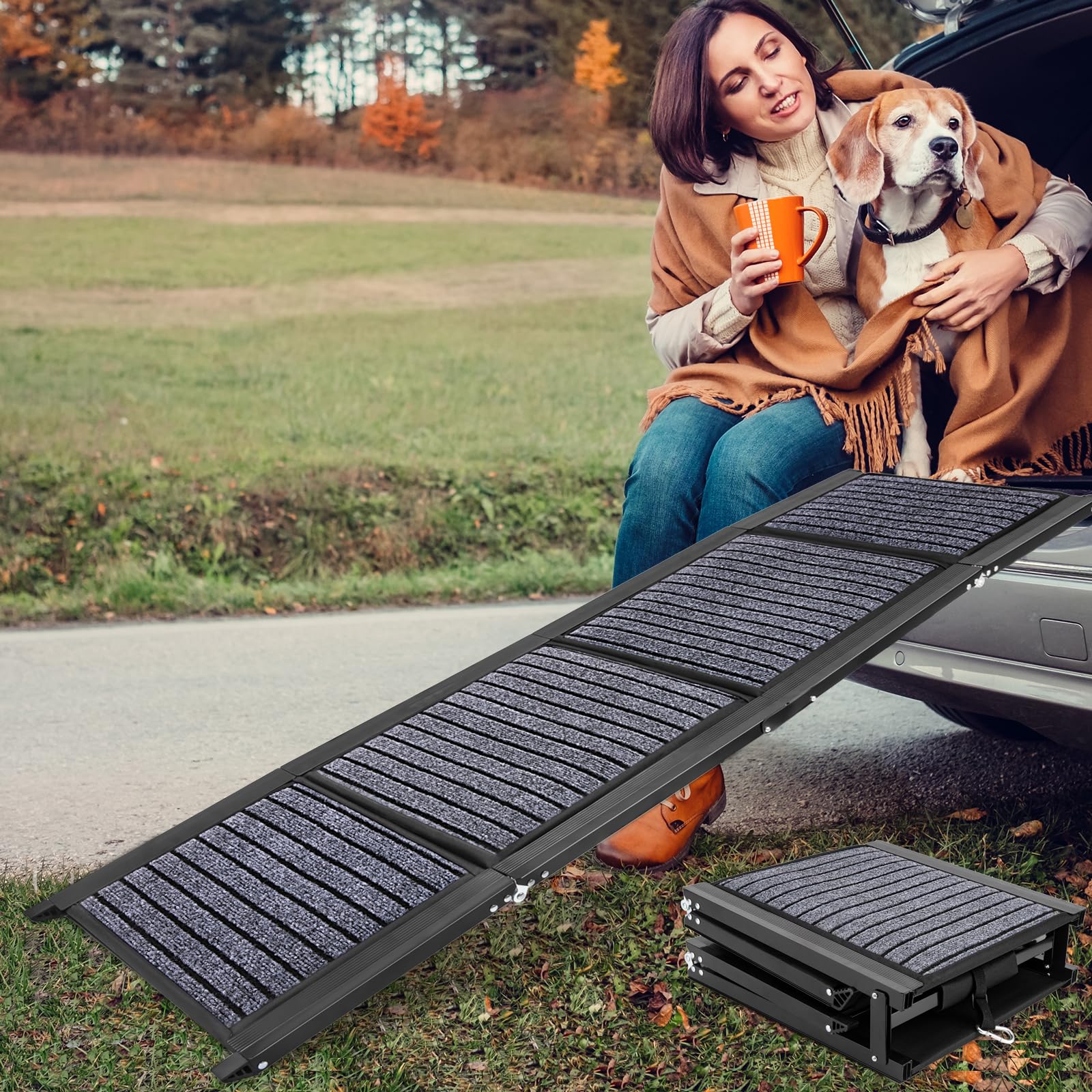 Dog Ramp For Car, Folding Dog Ramp, 63''X17'' Car Ramp For Dogs, Dog Ramps For Large Dogs Suv, Car Dog Ramp With Non-Slip Rug Su