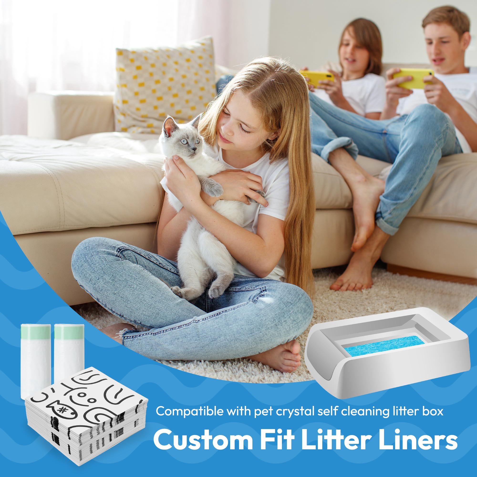 Amogogopet 20 Pack Cat Litter Bags, Compatible With Petsafe Crystal Litter Box Tray Refill, With Anti-Scratch Cardboard, Heavy D