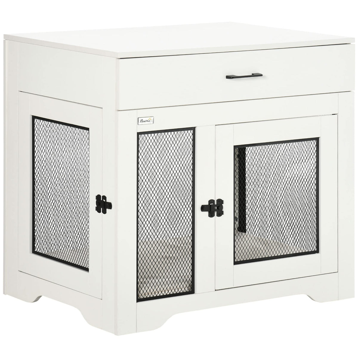 Pawhut Dog Crate Furniture With Soft Water-Resistant Cushion, Dog Kennel End Table With Drawer, Puppy Crate For Small Dogs Indoor With 2 Doors, White