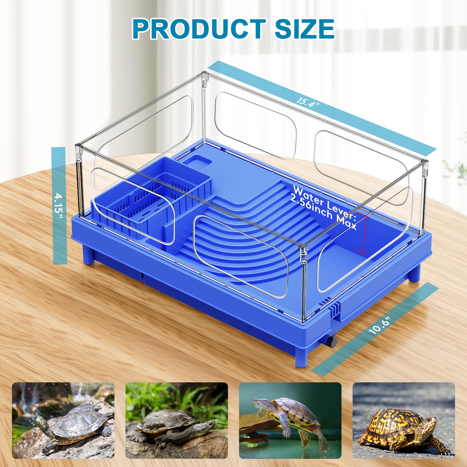 Geegoods Turtle Tank, Blue Small Turtle Aquarium, Turtle Habitat With Basking Platform