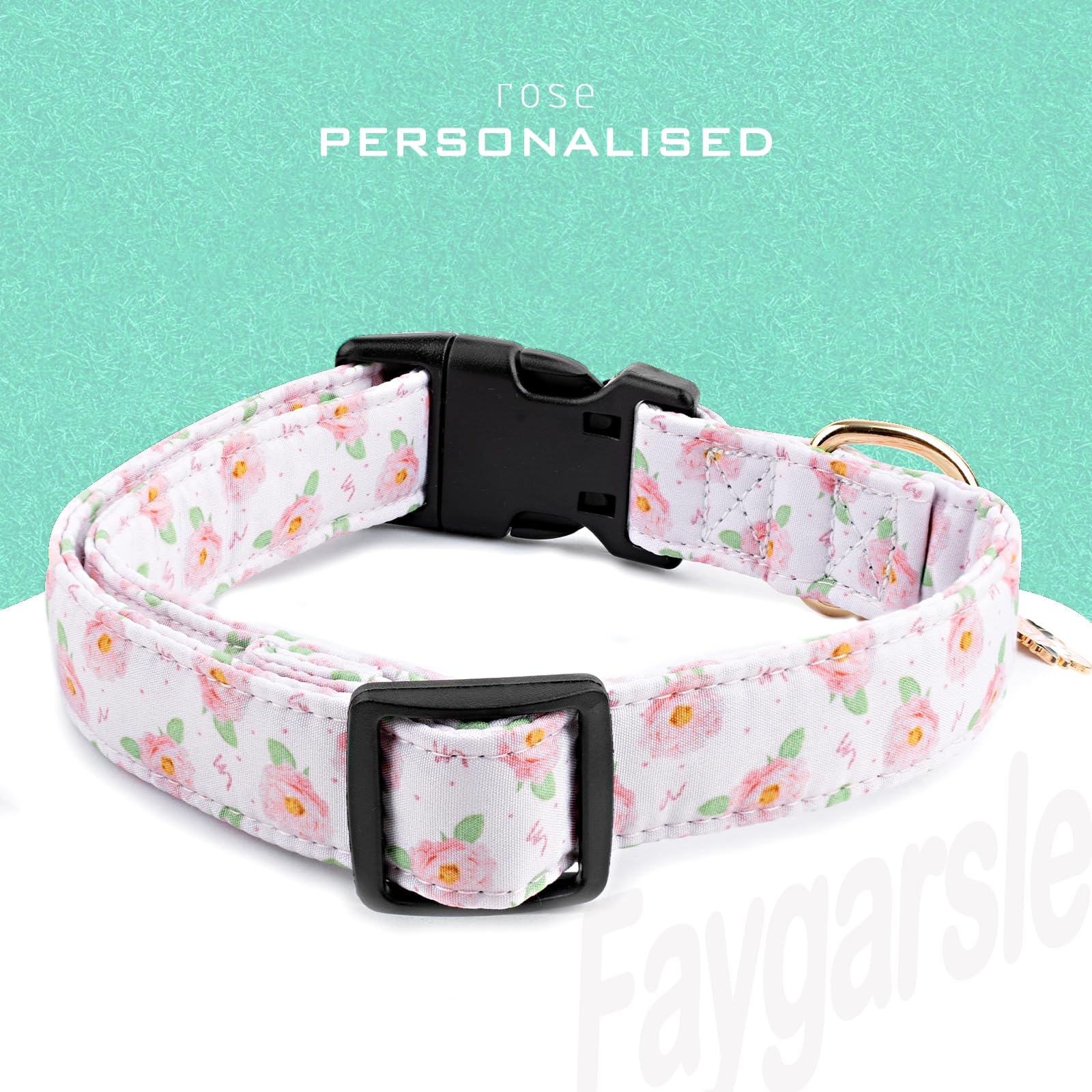 Faygarsle Floral Rose Patterned Cotton Dog Collar For Small, Medium, Large Boys Girls Dogs M