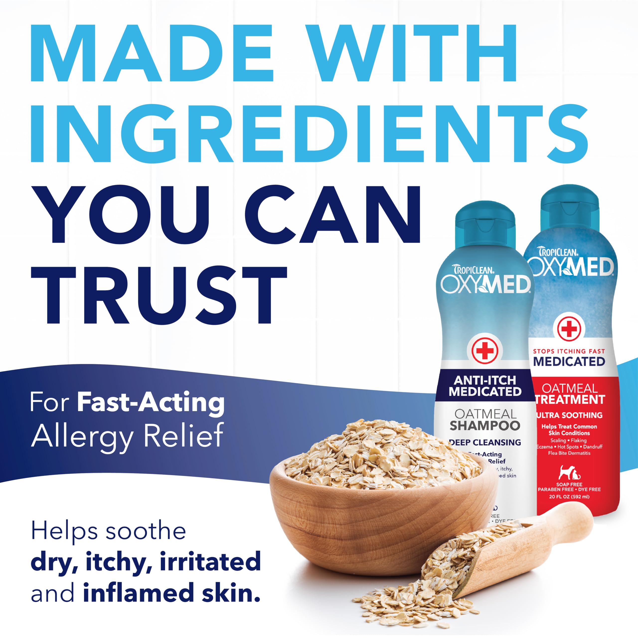 Tropiclean Oxymed Medicated Cat & Dog Shampoo And Conditioner Set For Itchy Skin, Skin Soothing Oatmeal Shampoo & Conditioner Fo