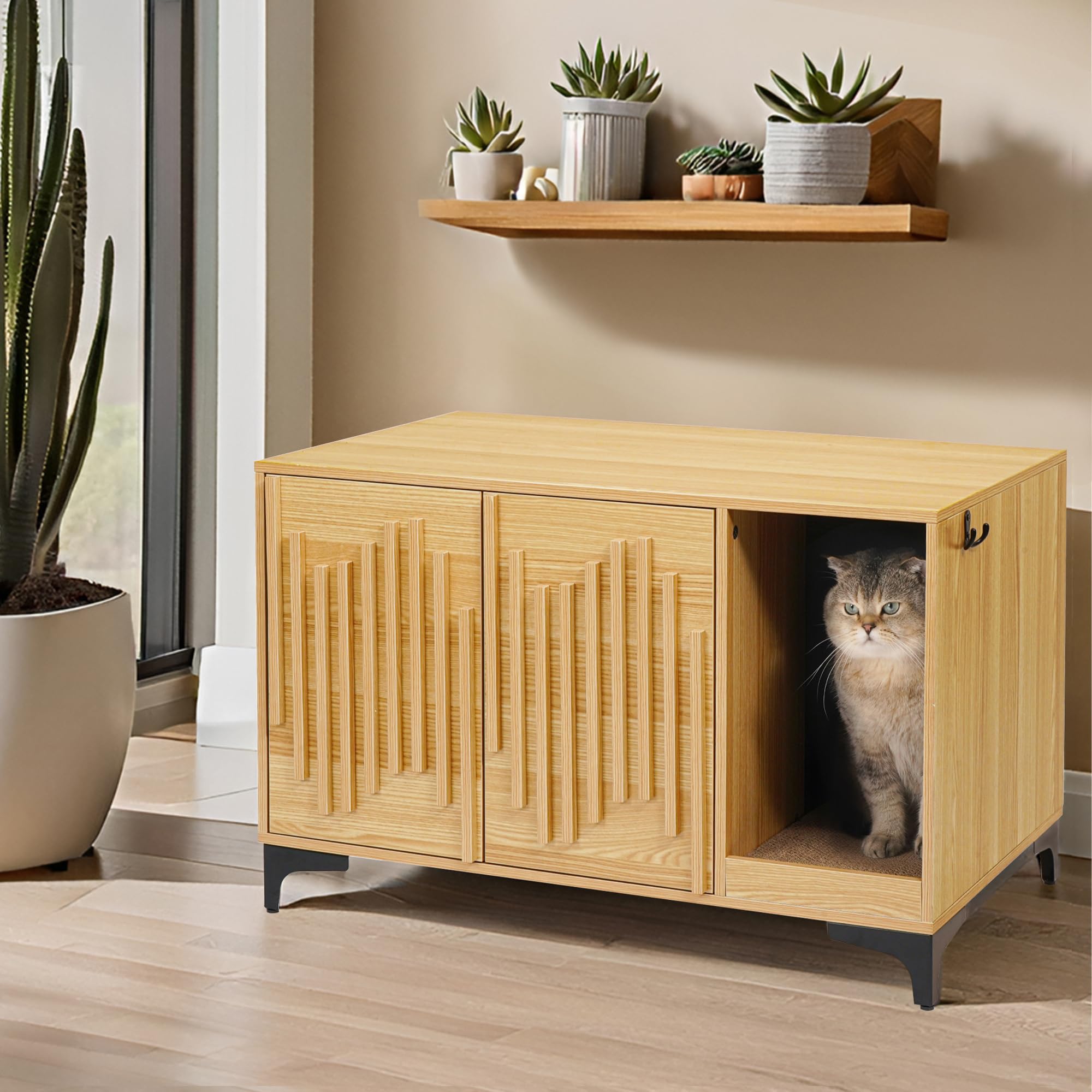 Jubinatural Cat Litter Box Enclosure,Stylish Hidden Litter Box Furniture, Modern Cat Litter Furniture Cabinet, Side End Table, C