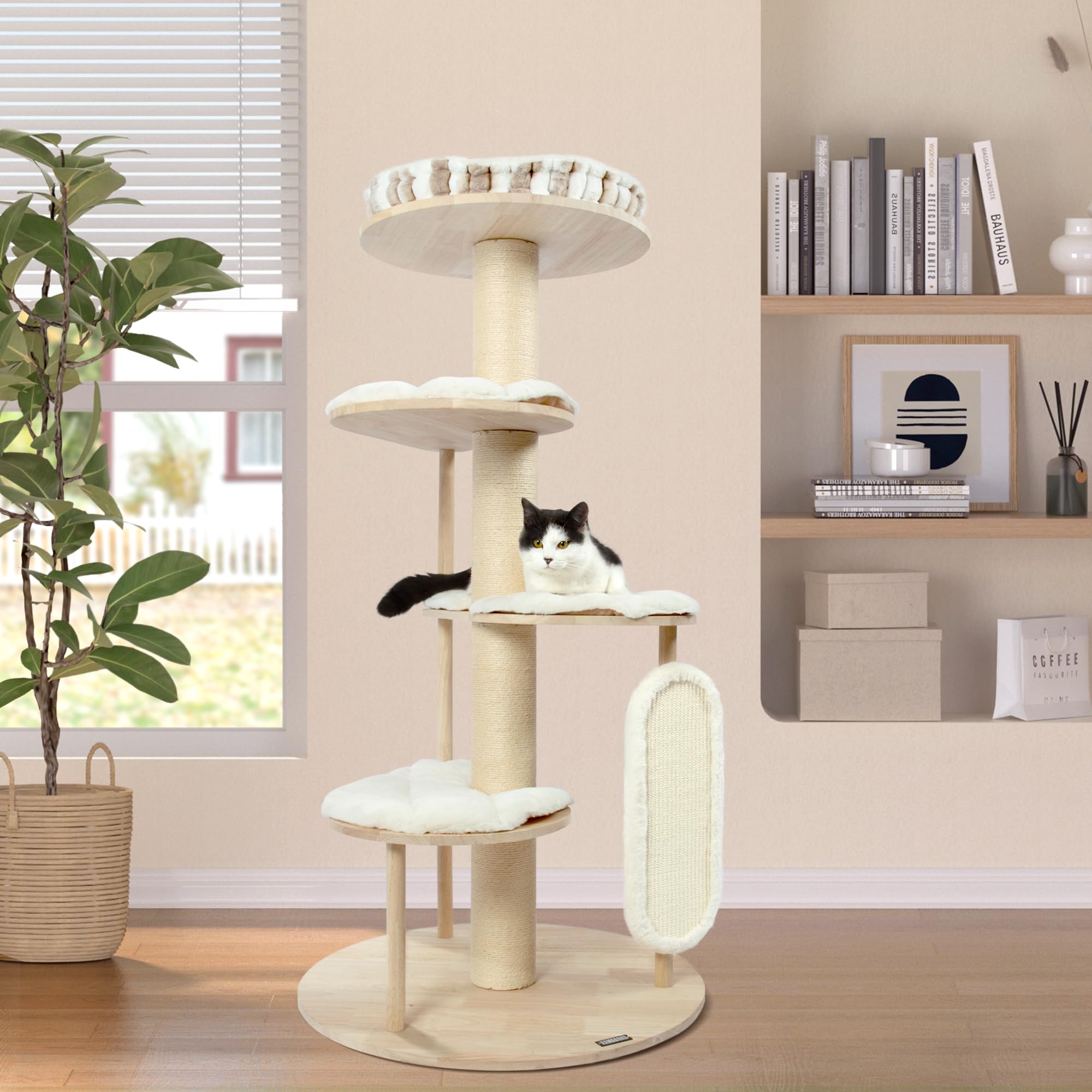 Kamaboko Tall Modern Cat Tree, 53'' Cat Tower, Cat Tree For Indoor Cats Large Adult, Multi-Level Cat Scratching Post With 3 Imit