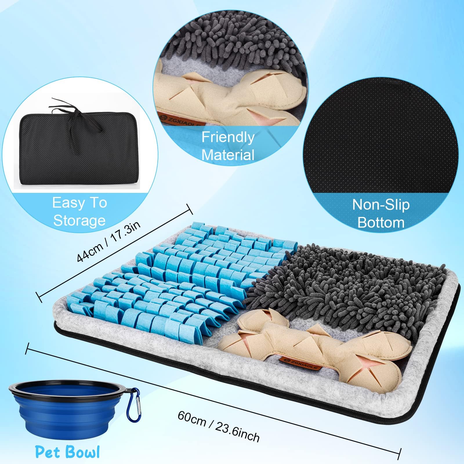 Zgxiaole Snuffle Mat For Dogs, Interactive Feed Mat For Boredom, 17.3''  23.6'' Pet Foraging Mat For Smell Training And Slow Eat