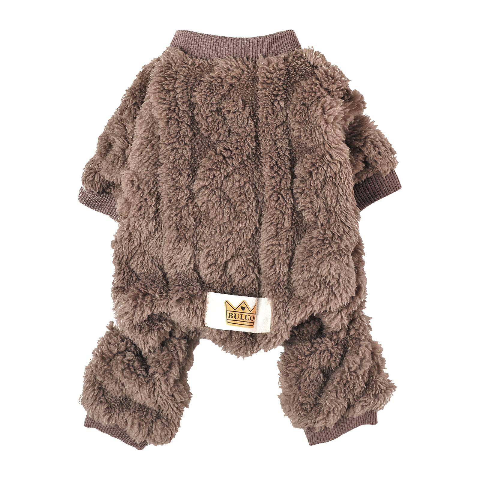 Loyanyy Plush Dog Pajamas For Cold Weather 4 Legged Clothes For Dog Cat Stretchy Puppy Kitten Onesie With Buttons Warm Soft Pet Jumpsuit Winter Coat Coffee Small