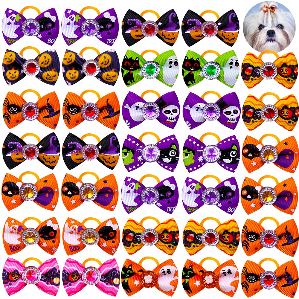 Masue Pets 20Pcs/10 Pairs Dog Hair Bows For Halloween Dog Rhinestone Bows Bling Puppy Dog Bows Dog Grooming Accessories