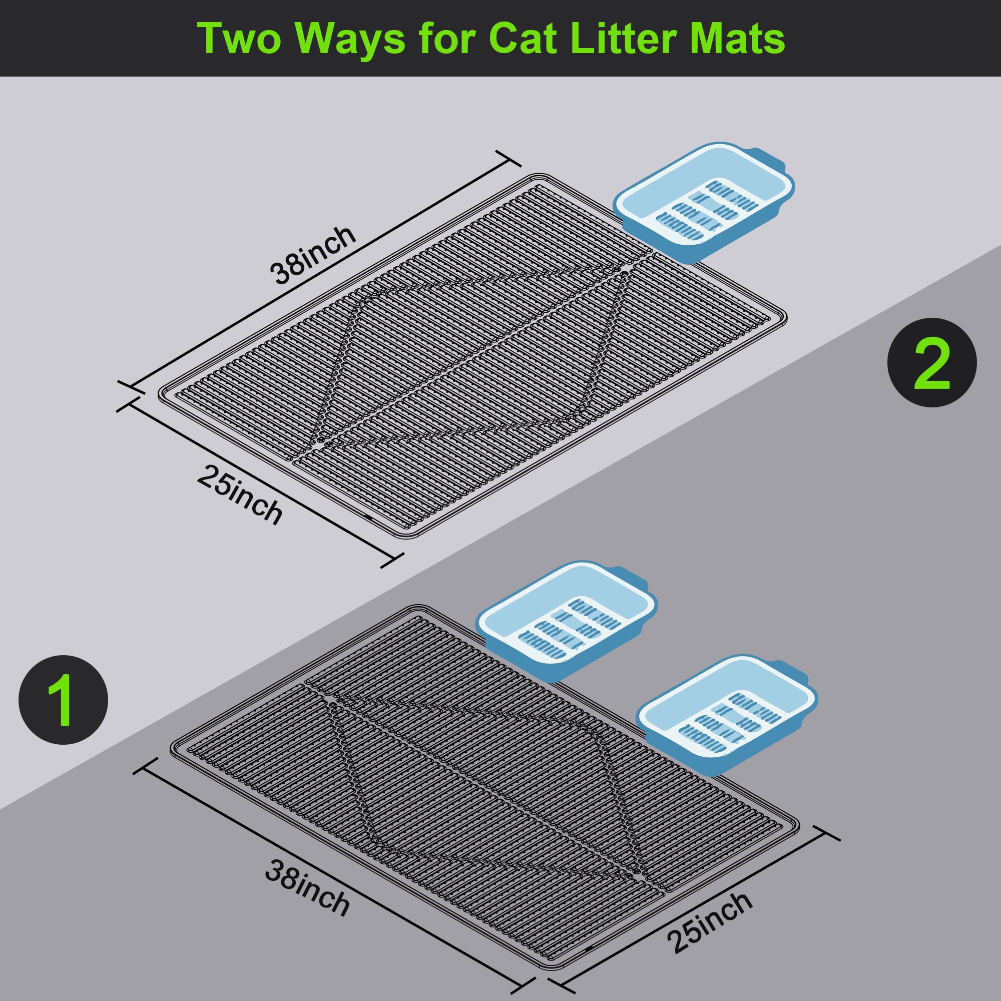 Mofason Cat Litter Mat Xxl - Waterproof Kitty Litter Box Mat For Floor - Extra Large Pet Trapping Litter Rug Pad - Silicone Cat Supplies & Accessories For Indoor Cats (38' X 25') -Grey