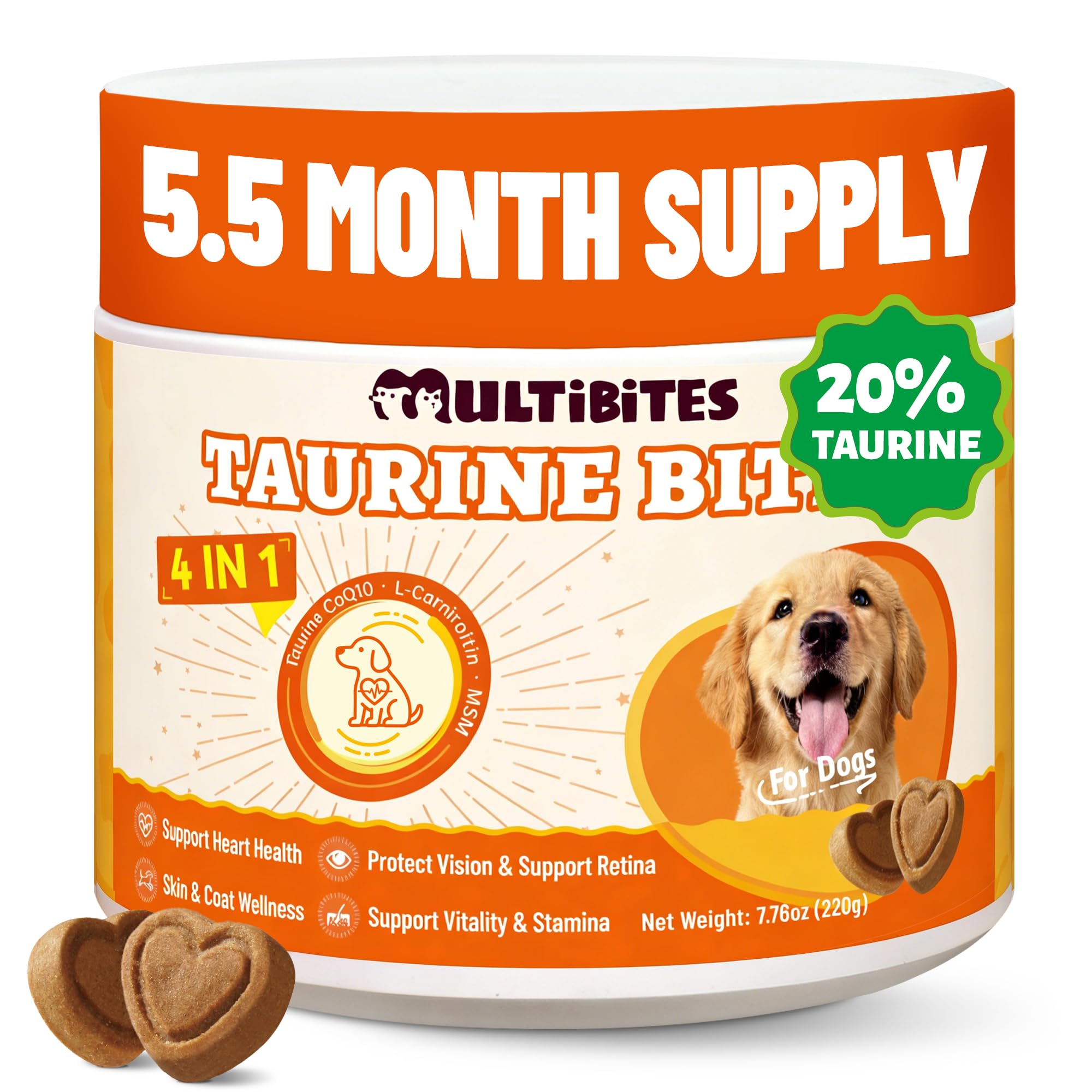 MULTIBITES 20% Taurine for Dogs with CoQ10, Vitamins & L-Carnitine - Vet-Formulated Taurine Supplement for Dogs for Heart Health