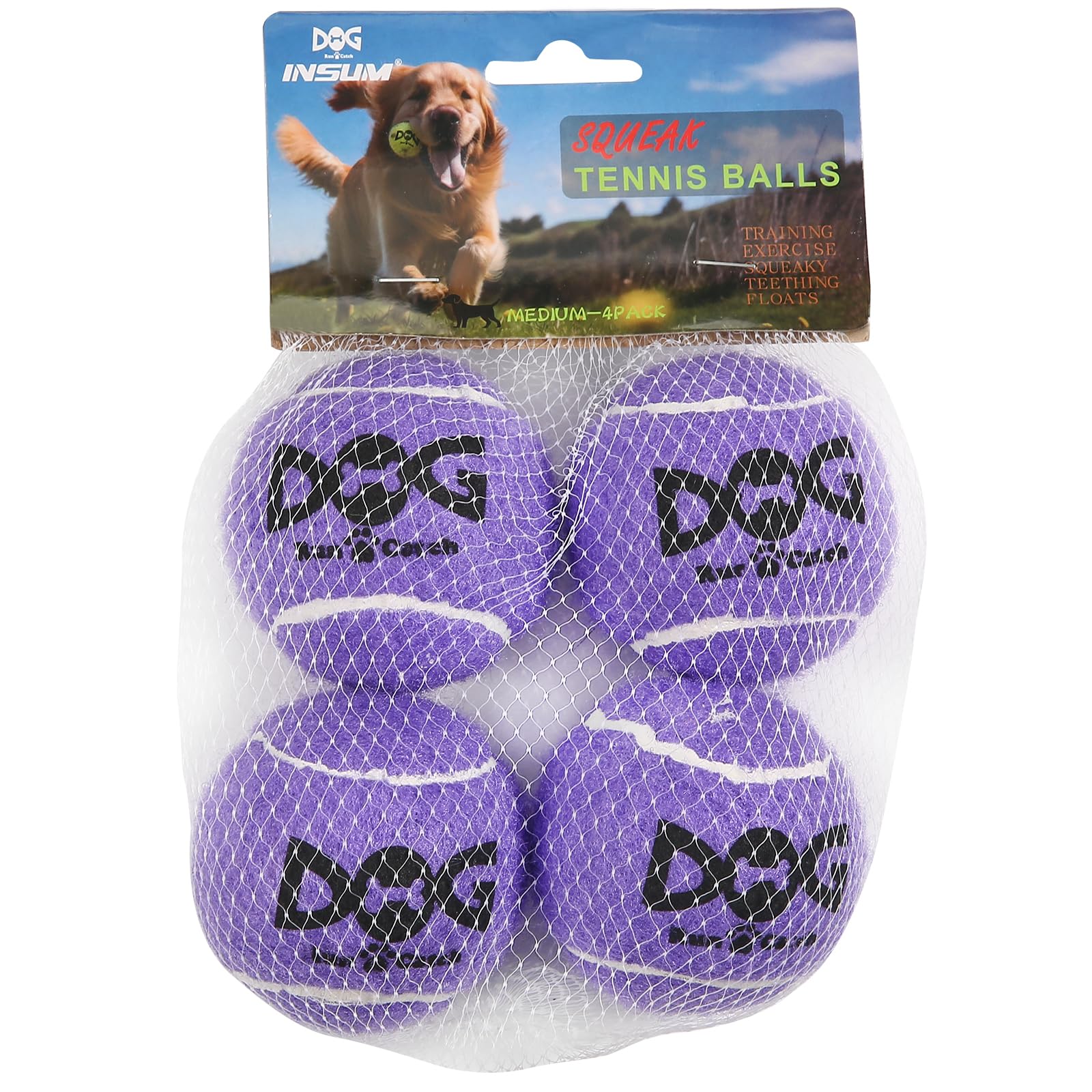 Insum Squeaky Dog Balls - Squeaky Tennis Balls For Dogs, Purple | Small - 2.0'', 4Pack