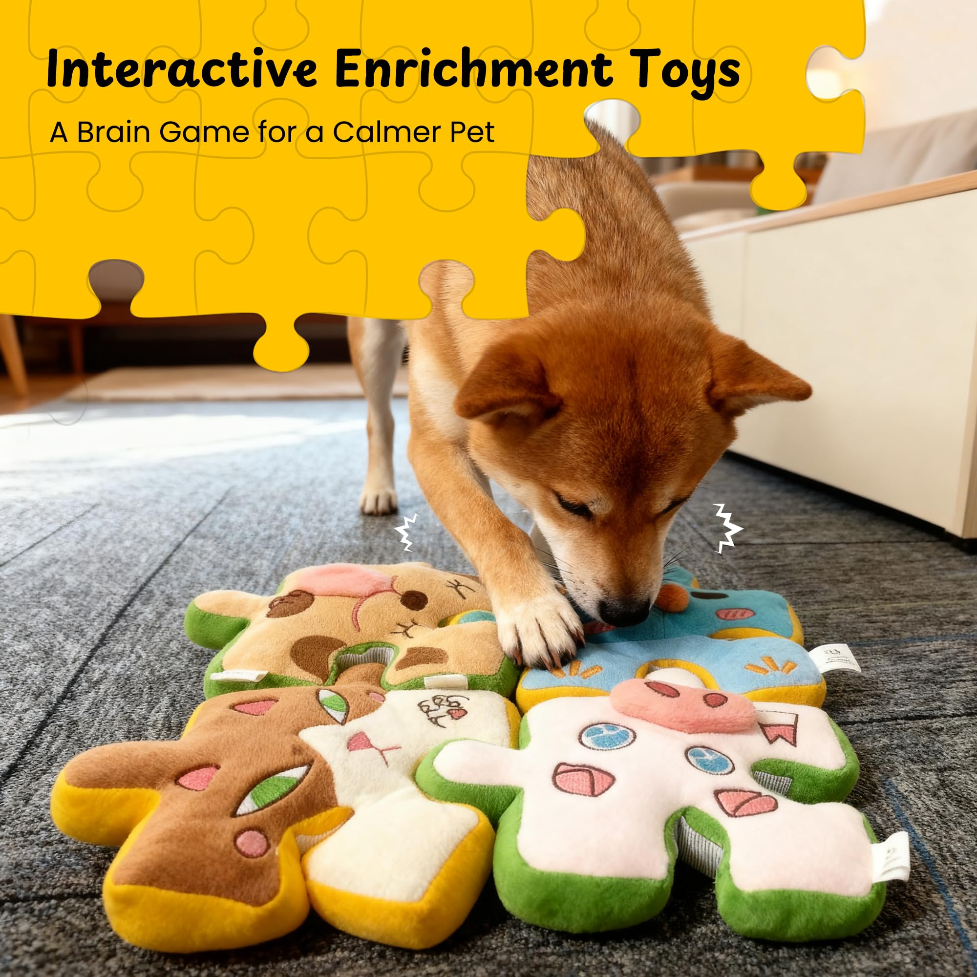 Nocciola Tearable Rip Pull Apart Squeaky Dog Puzzle Toys, 4 in 1 Enrichment Interactive Plush Stuffed Crinkle Chew Toys for Smal