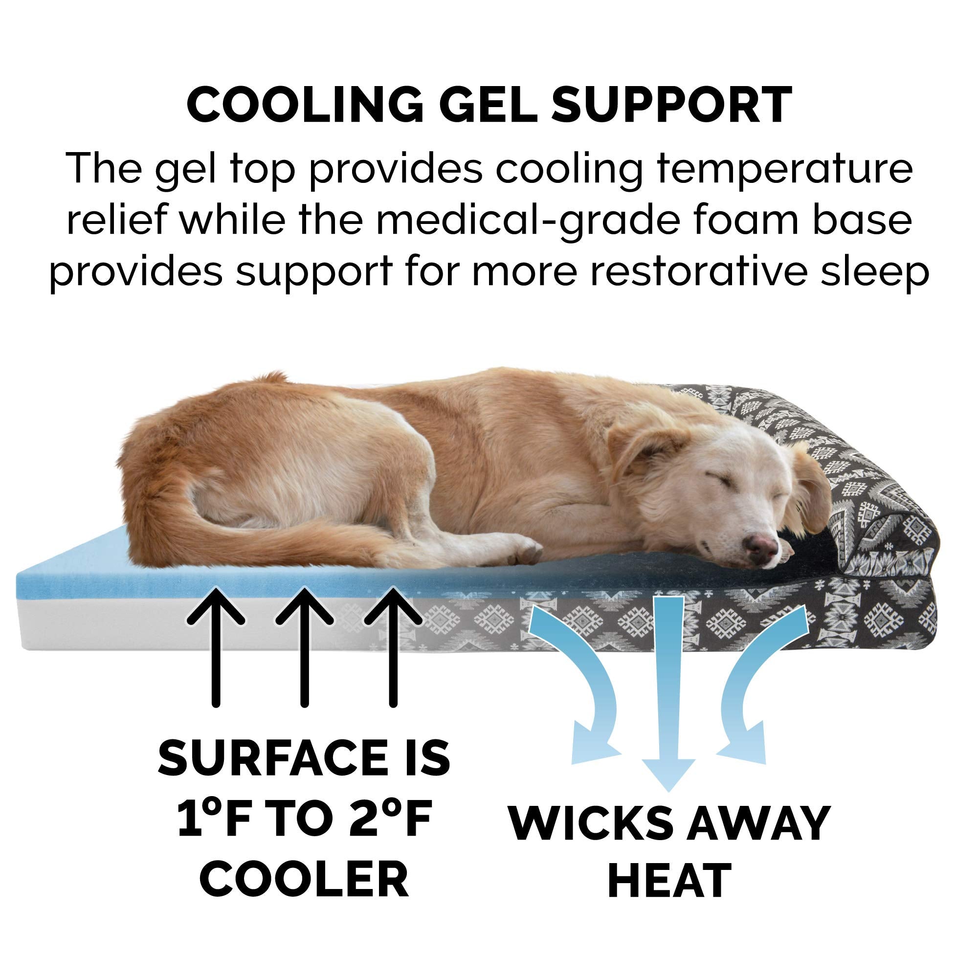 Furhaven Cooling Gel Dog Bed For Large Dogs W/ Removable Bolsters & Washable Cover, For Dogs Up To 125 Lbs - Plush & Southwest K