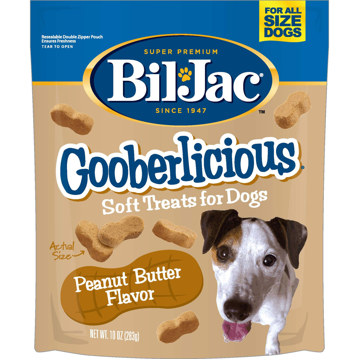 Bil-Jac Dog Treats - Gooberlicious Dog Treats Peanut Butter Soft Puppy Training Treat Rewards, 10Oz Resealable Double Zipper Pouch (4-Pack)