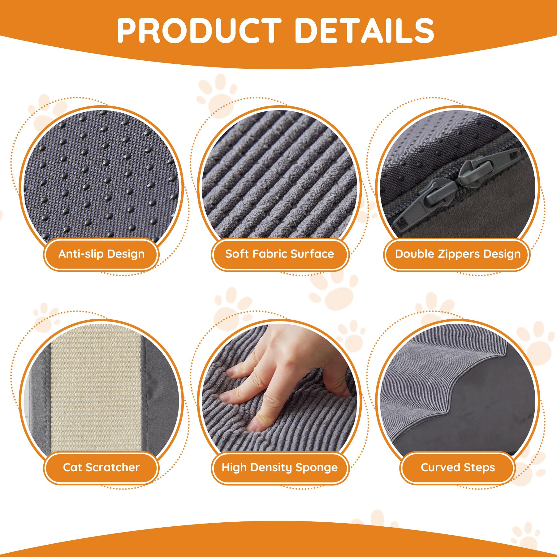 Pet Stairs, Dog Stairs For Small Dogs, Dogs Steps, 5-Step Curved Dog Ramp For Bed, Couch, Sofa, Car And Chairs, Non-Slip Bottom