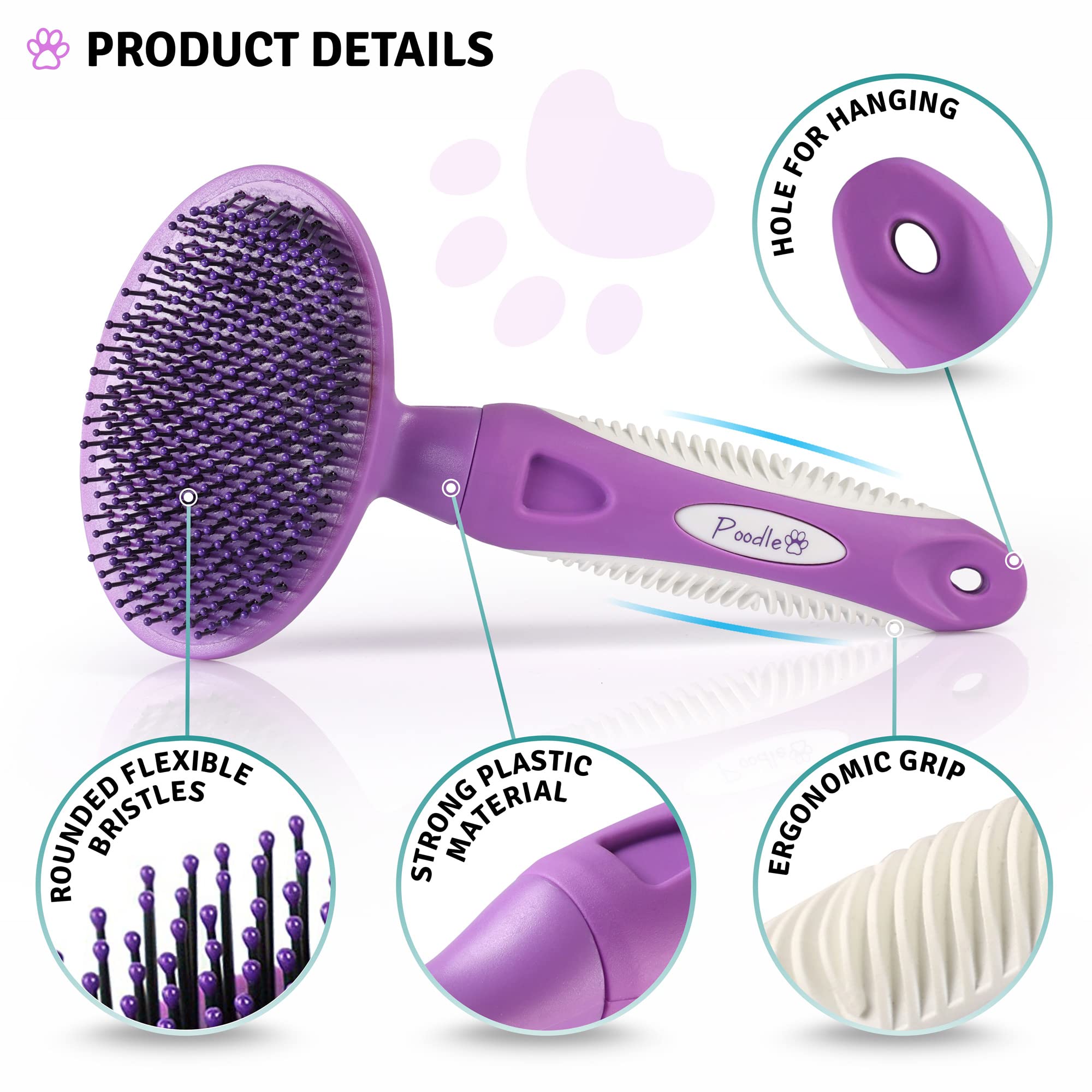 Round Bristle Pet Brush For Dogs And Cats - Soft Dog Brush For Grooming Short Or Long Hair - Gentle Tool For Sensitive Skin Remo