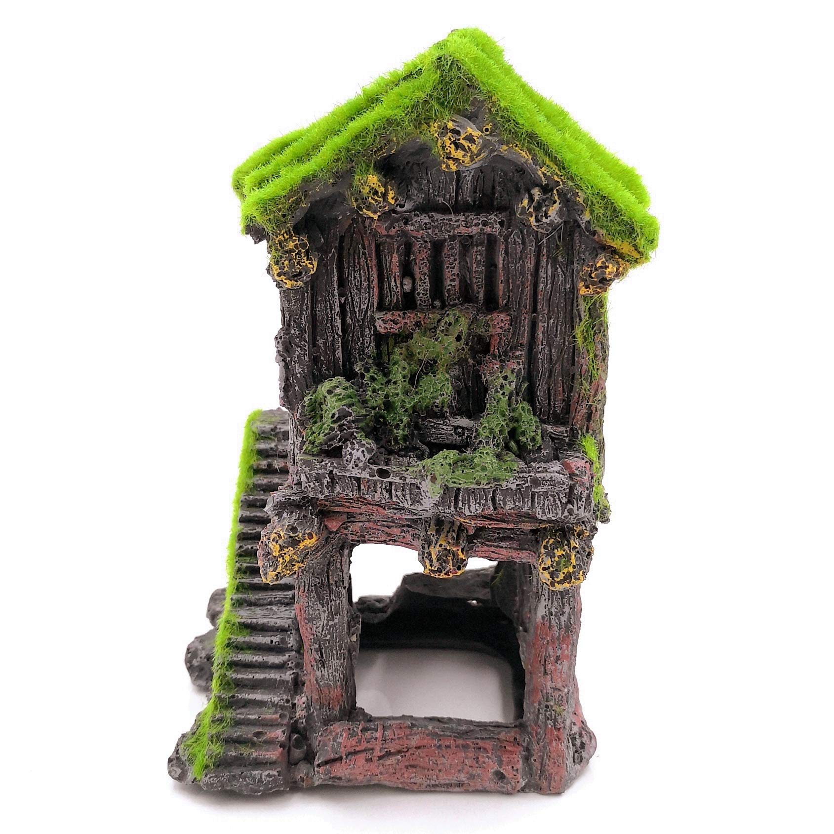 M2Cbridge Aquarium Decorations Fish Hideout House Betta Cave With Green Lifelike Moss (Style 4)