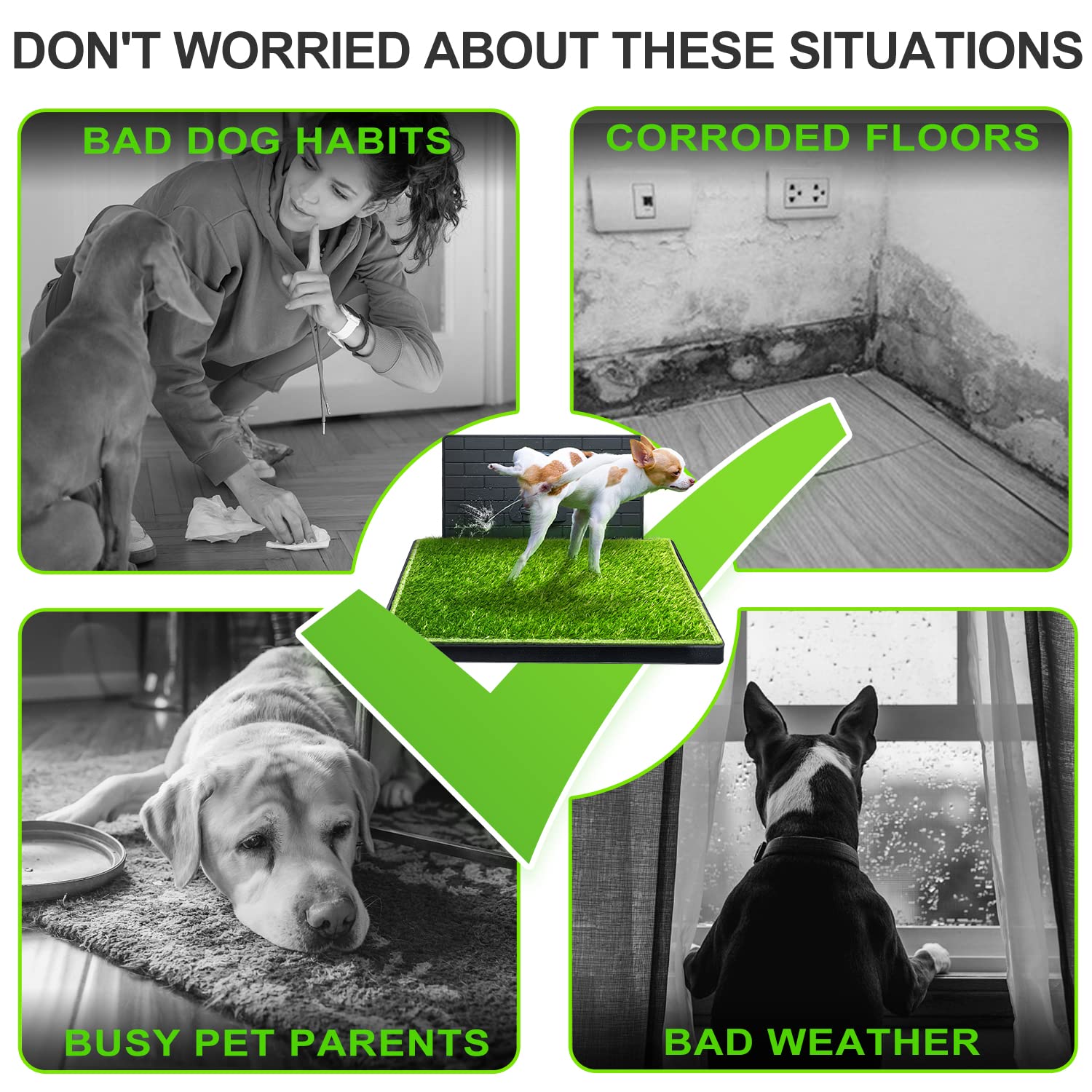 Hompet Dog Potty For Indoor Or Porch, 2 Pcs Artificial Grass Training Pads With Pee Baffle, Reusable , Alternative To Puppy Pads, Portable Dog Litter Box For Small/Medium Dogs