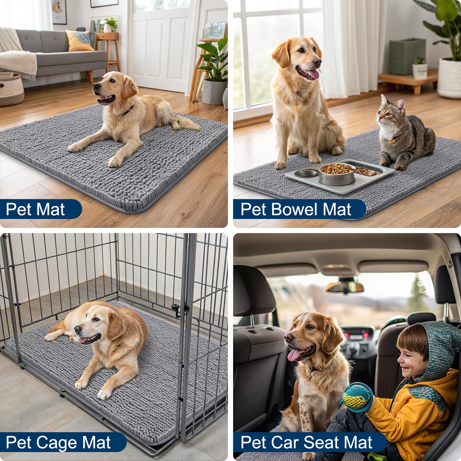 Smiry Dog Bed Mat 30X20, Ultra Soft Non-Slip Washable Quick Dry Chenille Dog Sleeping Mattress For Large Jumbo Medium Small Dogs