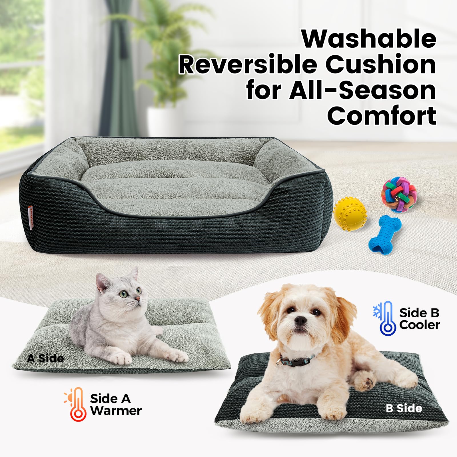 Miguel Dog Bed with Removable Cushion/Pillow for Medium Small Dogs, Washable Pet Bed with Side Easy to Wash Puppy Bed, Large Rec