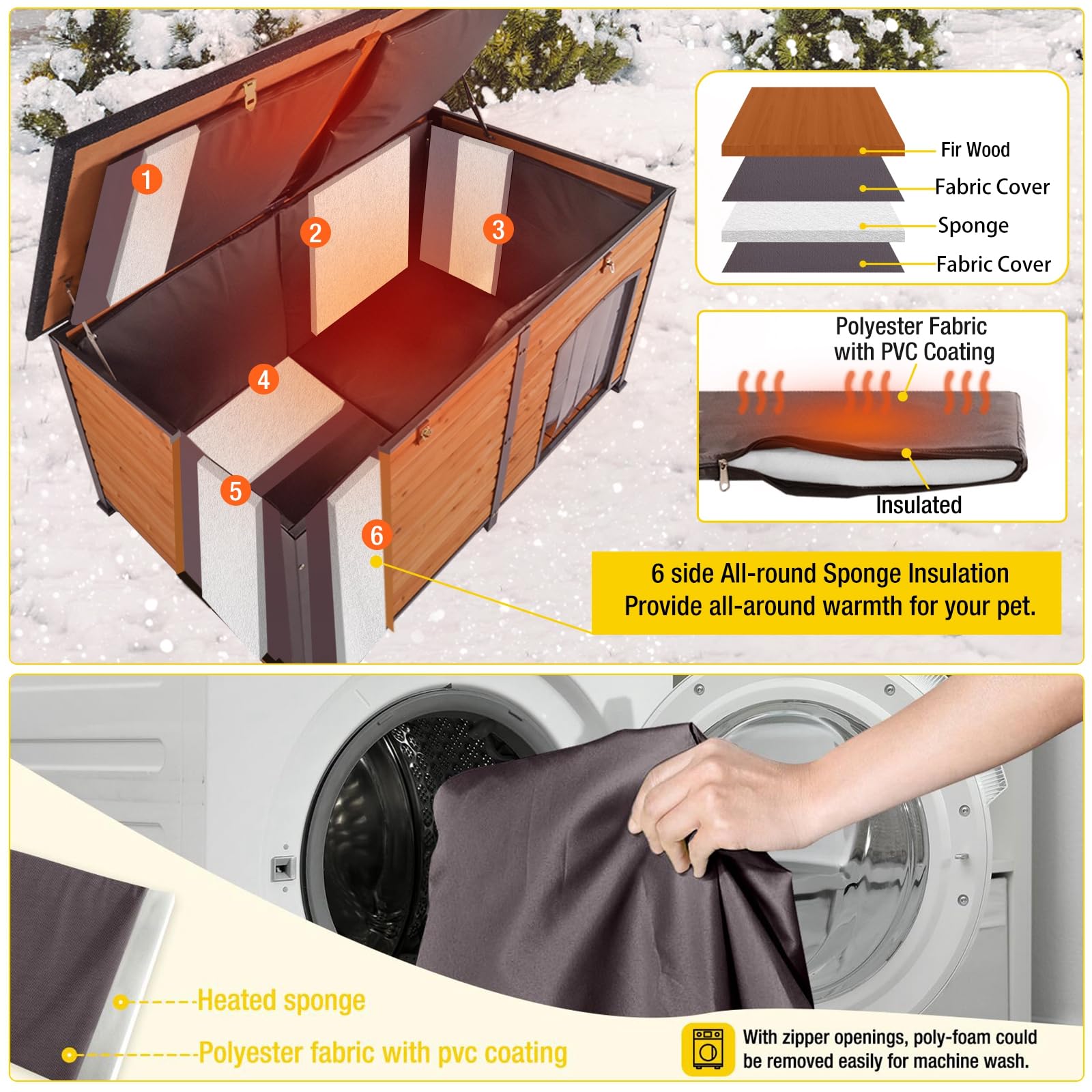 Aivituvin Dog House Outdoor 59' Extra Large Insulated Dog Kennel With Movable Insulation Liner,All-Around Iron Frame