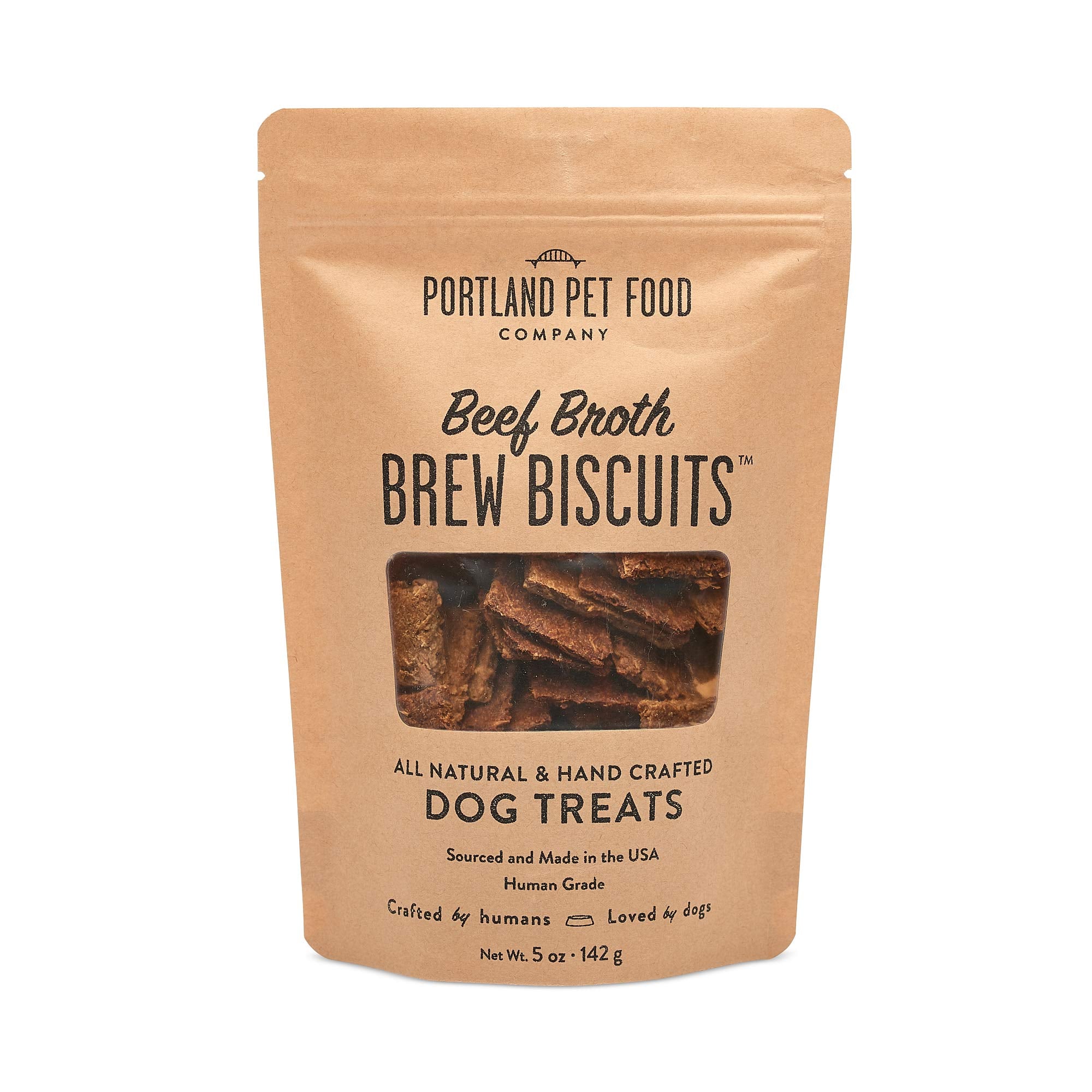 CRAFTED BY HUMANS LOVED BY DOGS Portland Pet Food Company Beef Broth Brew Biscuit Dog Treats (1 Pack, 5 oz Bag) - All Natural, H
