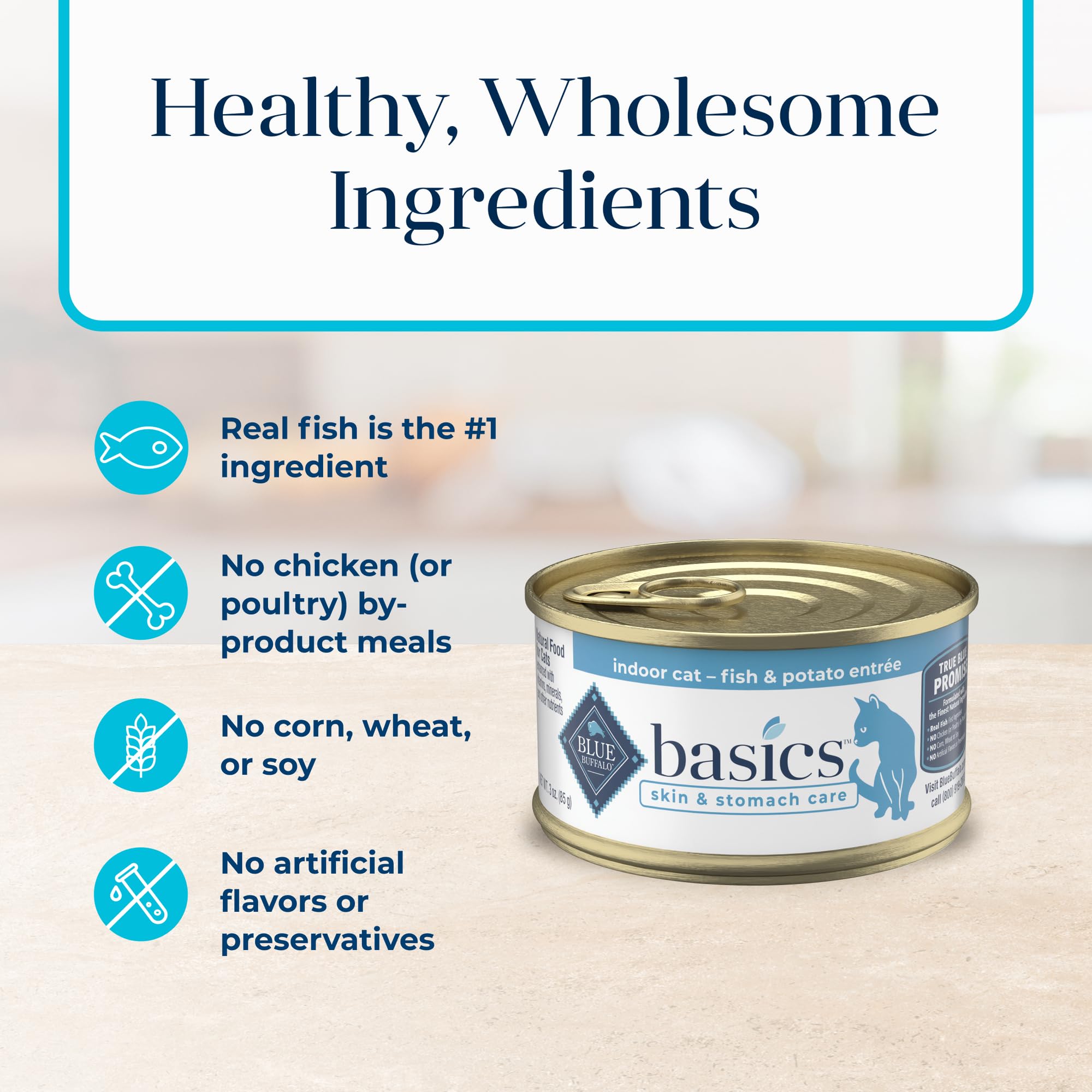 Blue Buffalo Basics Grain-Free Wet Cat Food, Skin & Stomach Care, Fish Recipe, 3-oz Can, 24 Count