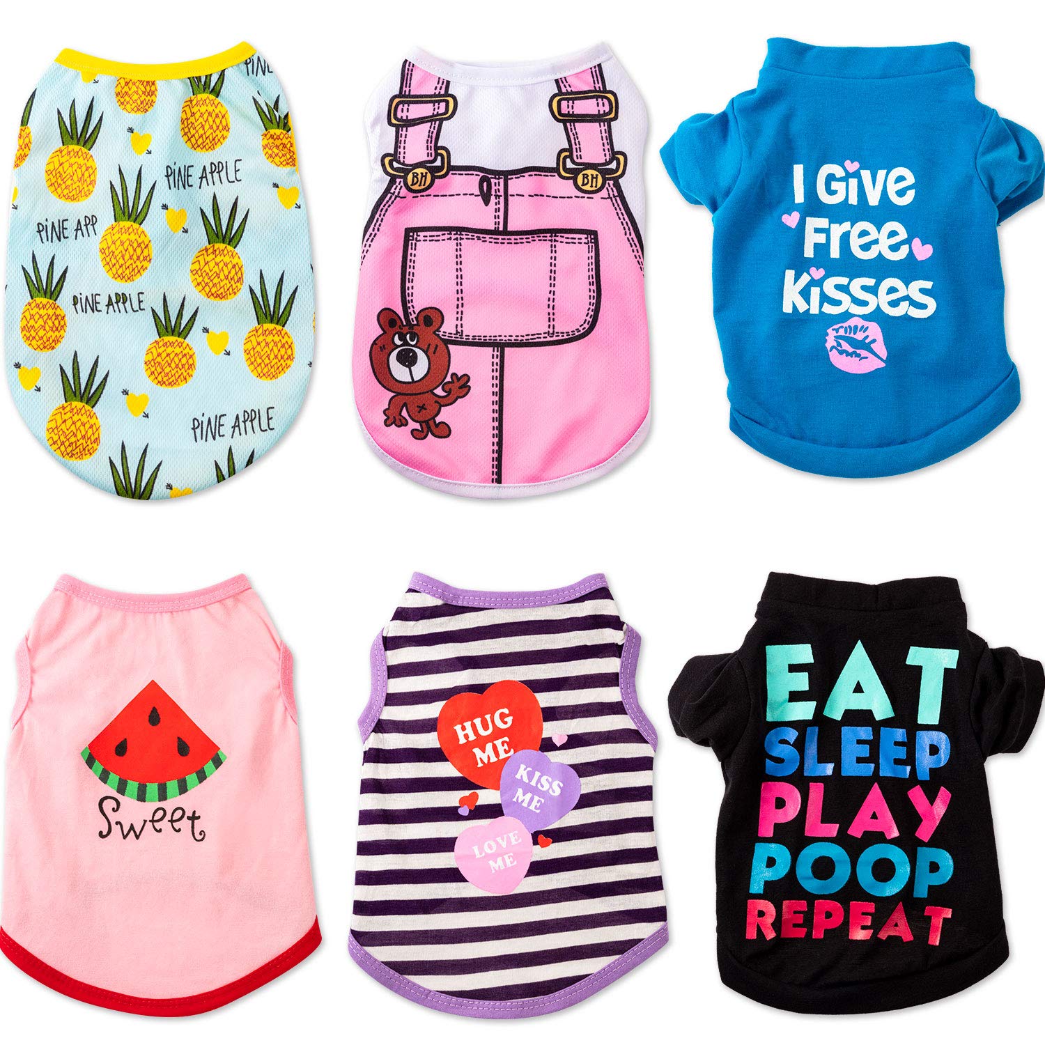 Satinior 6 Pcs Dog Clothes Printed Doggie Shirts Puppy T-Shirts Cute Pet Cotton Clothes Doggie Shirt For Small Medium Dog Appare
