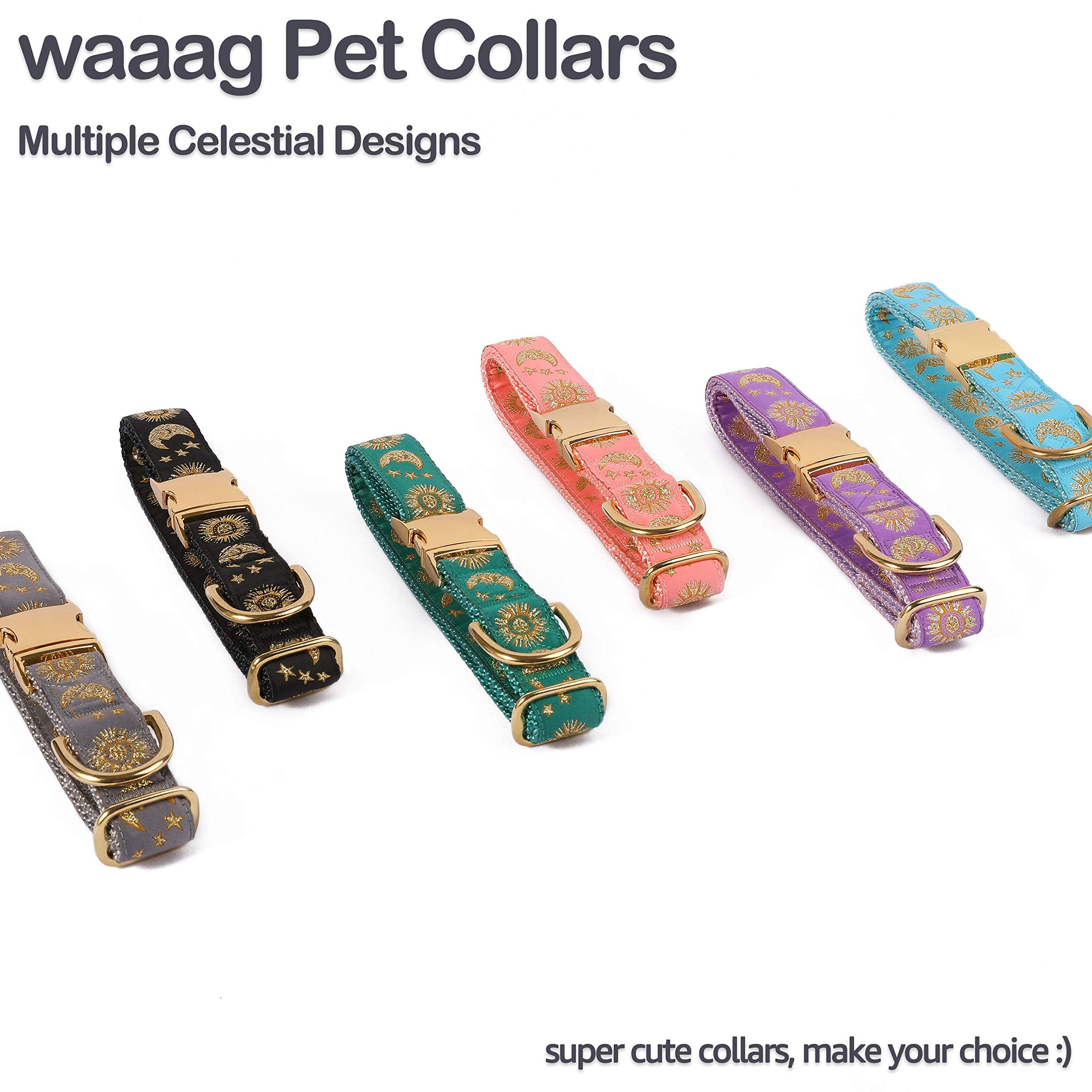 Waaag Pet, Moons Stars Suns Dog Collar Cat Collar, Multiple Designs Crescent Celestial Dog Cat Collar Leash Harness