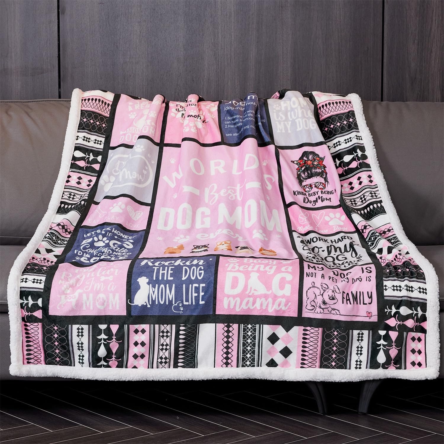 Dog Moms Sherpa Blanket For Dogs Lovers 50   X 60    Best Dog Mom Ever Soft Throw Blanket Dogs Themed Gifts For Women Girls