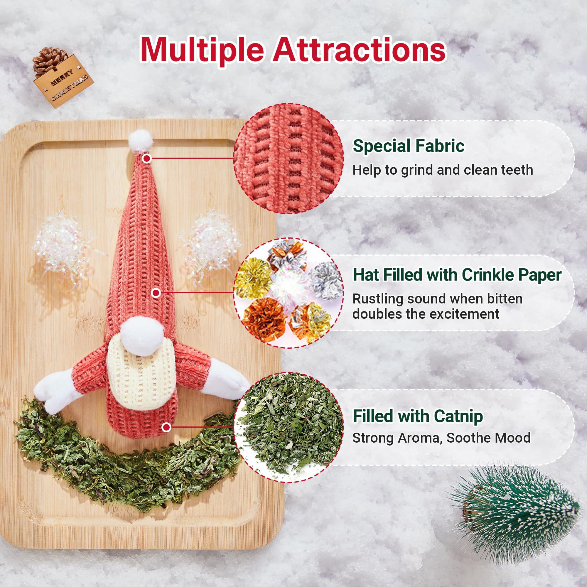 Potaroma Cat Toys 3 Pcs Catnip Crinkle Sound Santa Claus, Soft Durable Teething Material, Interactive Cat Kicker For Indoor Kitt