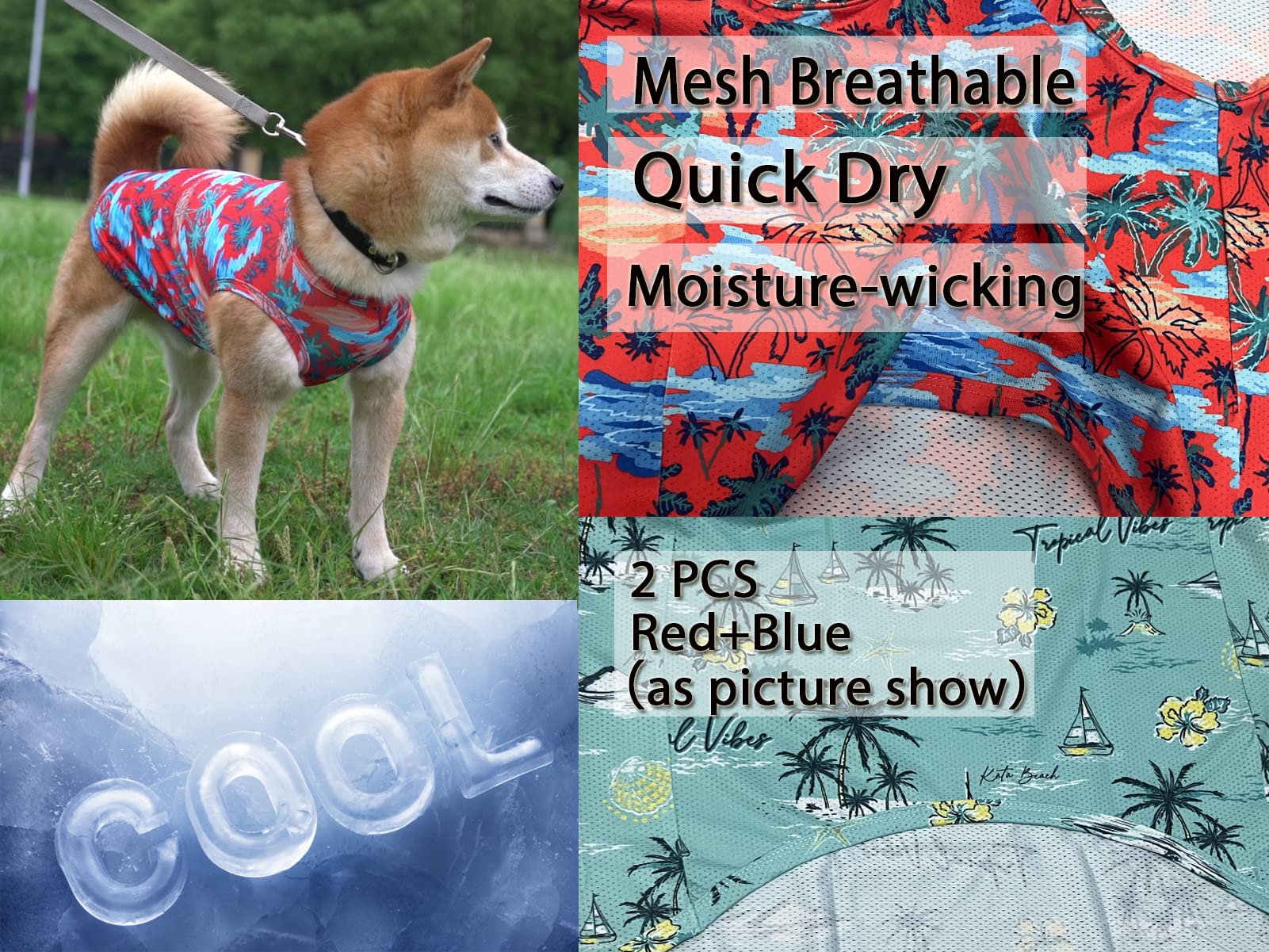 Y-Blue Dog Summer Cooling Shirts,Sun Protection Quick Dry Mesh Breathable Small Chihuahua Tee-Shirt,Red+Blue Xs