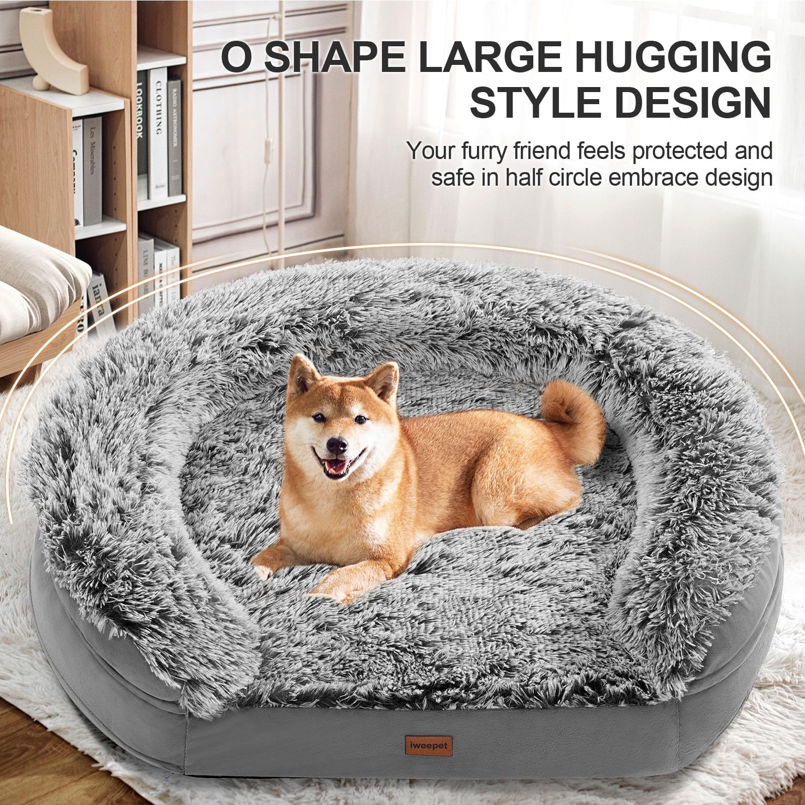3.7 Inch Thickened Orthopedic Dog Beds For Large Dogs,Supportive Dog Sofa Bed With 28D Egg-Crate Foam, Removable Washable Plush