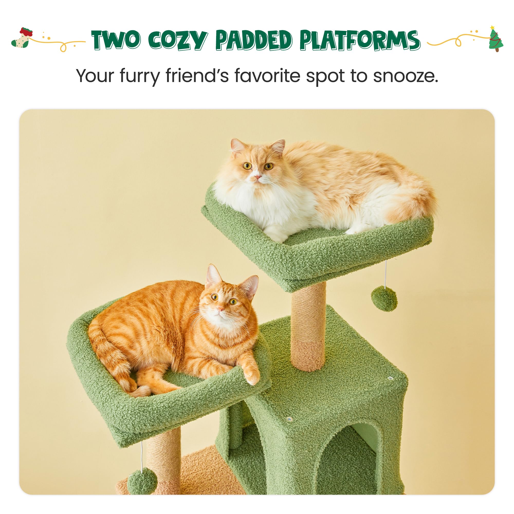Mwpo 70.1-Inch Green Large Cat Tree, Multi-Level Tall Cat Tower For Indoor Cats, Plush Cat Condo With Big Padded Perches, Sisal-